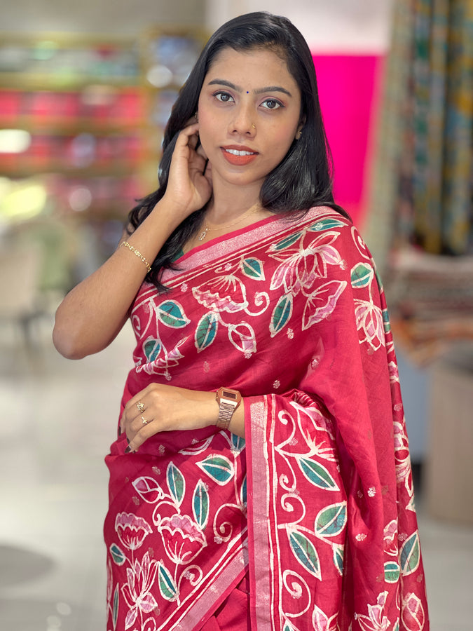 Batik Floral Printed Chanderi Silk Saree | RGD642
