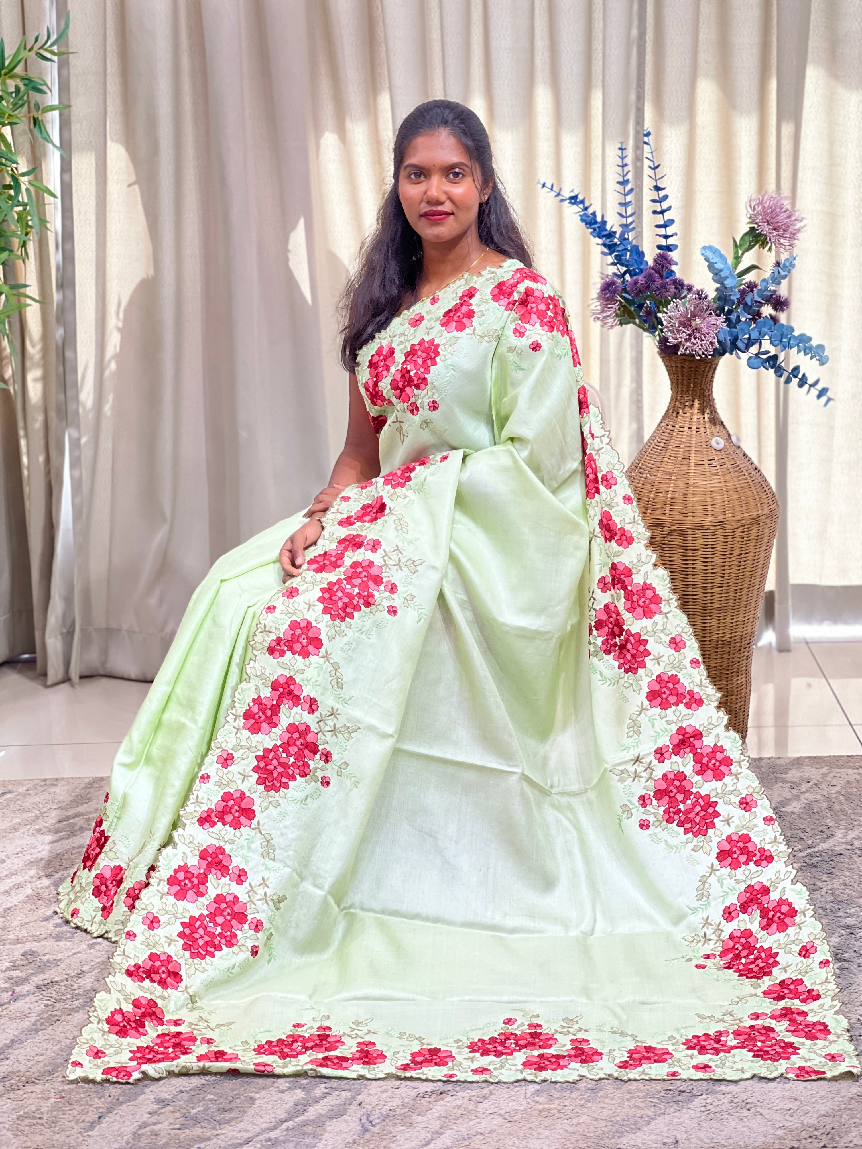 Embroidered Pattern Tussar Saree | SBS1461