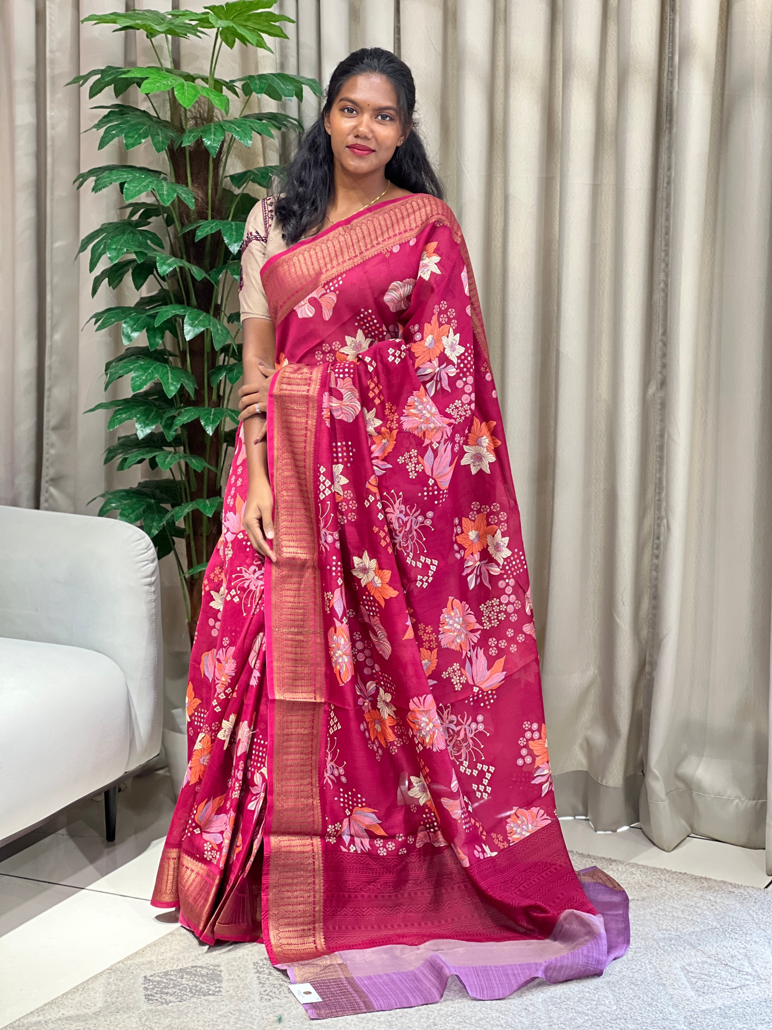 Floral Printed Chanderi Saree | RGD968R