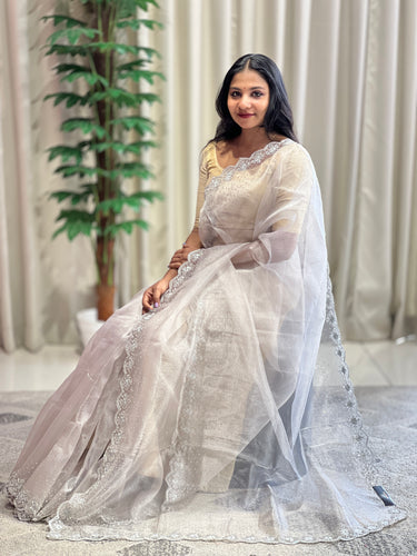 Embroidered Pattern  Crushed  Shimmer Organza Saree |  SBP954