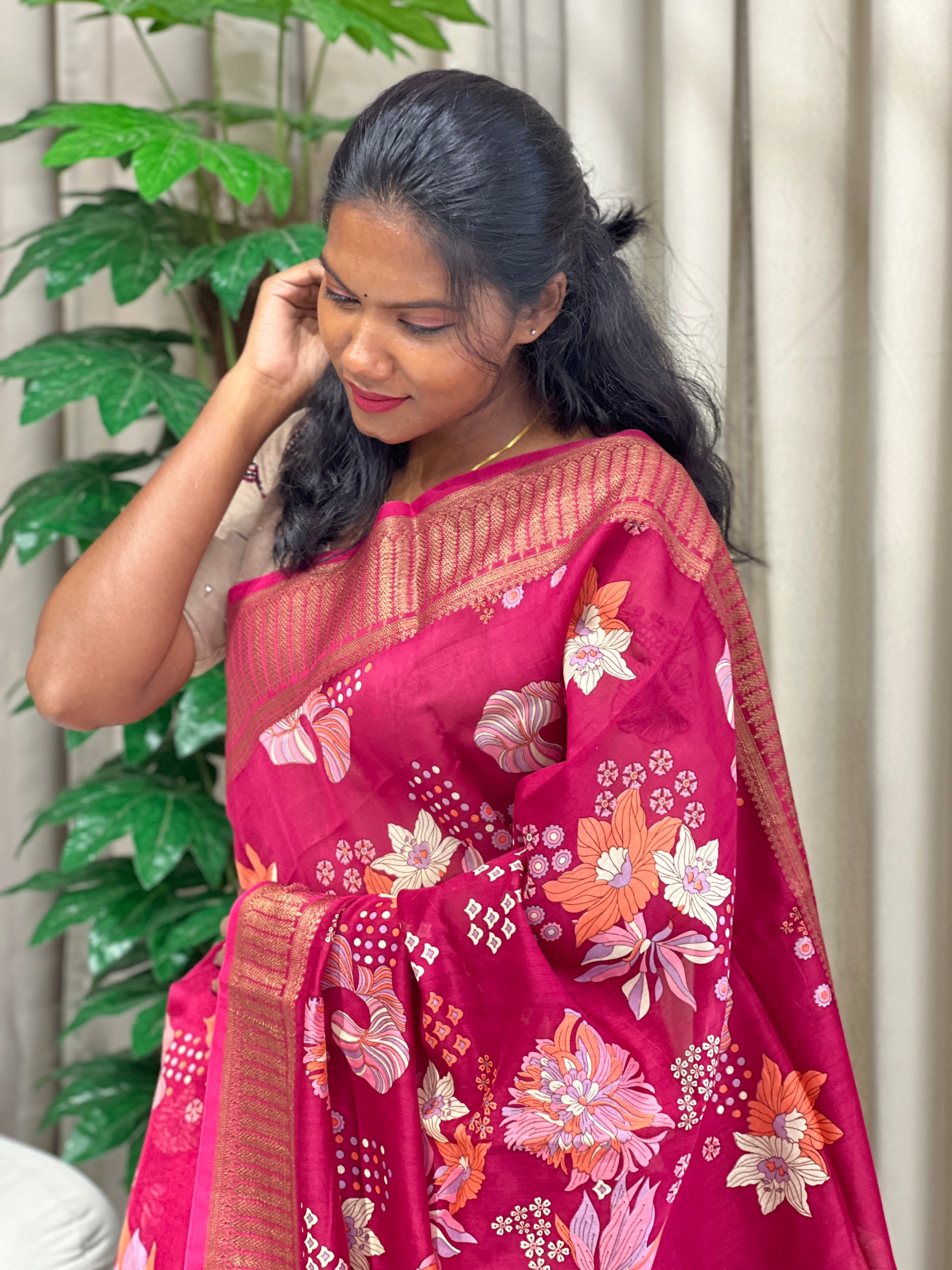 Floral Printed Chanderi Saree | RGD968R