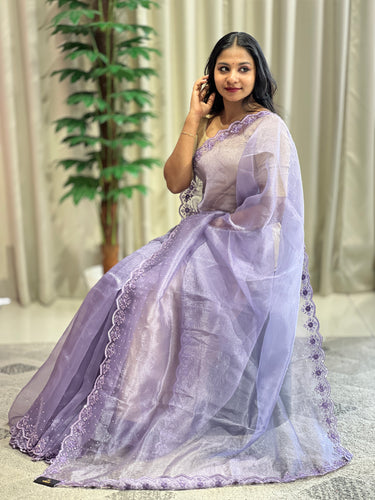 Embroidered Pattern Crushed Shimmer Organza Saree  | SBP955
