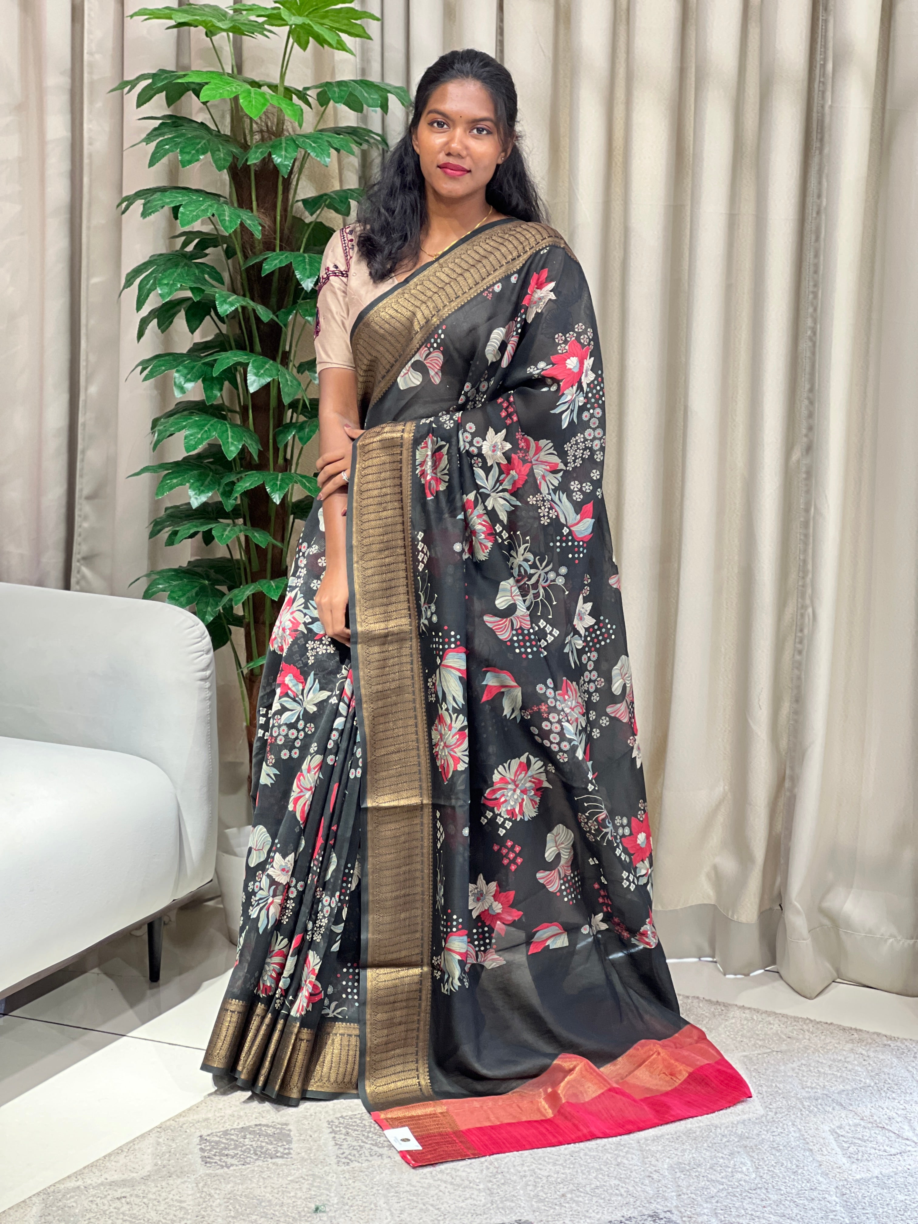 Floral Printed Chanderi Saree | RGD971R