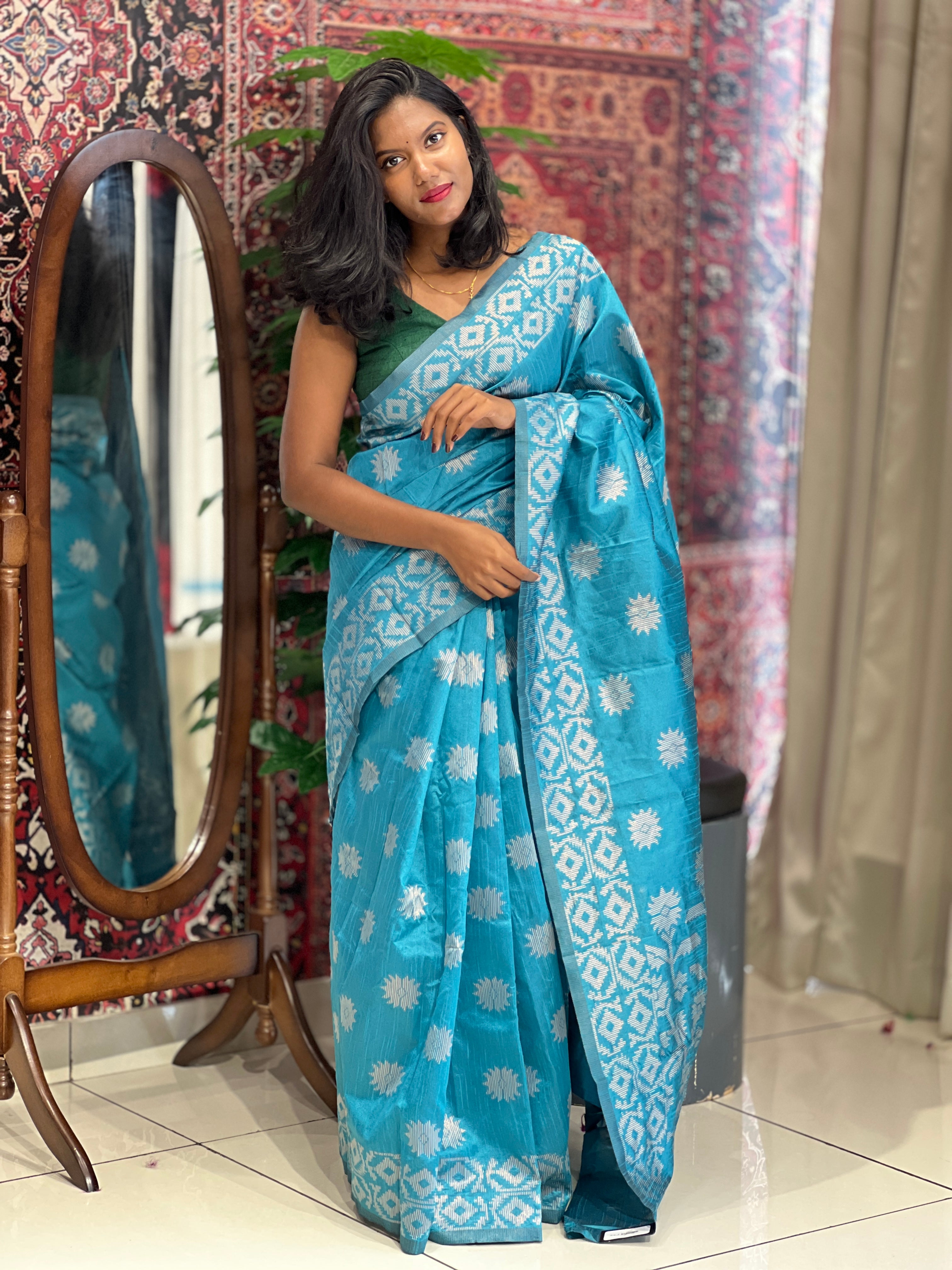 Copper Zari & Thread Weaved Semi Silk Saree | GP122