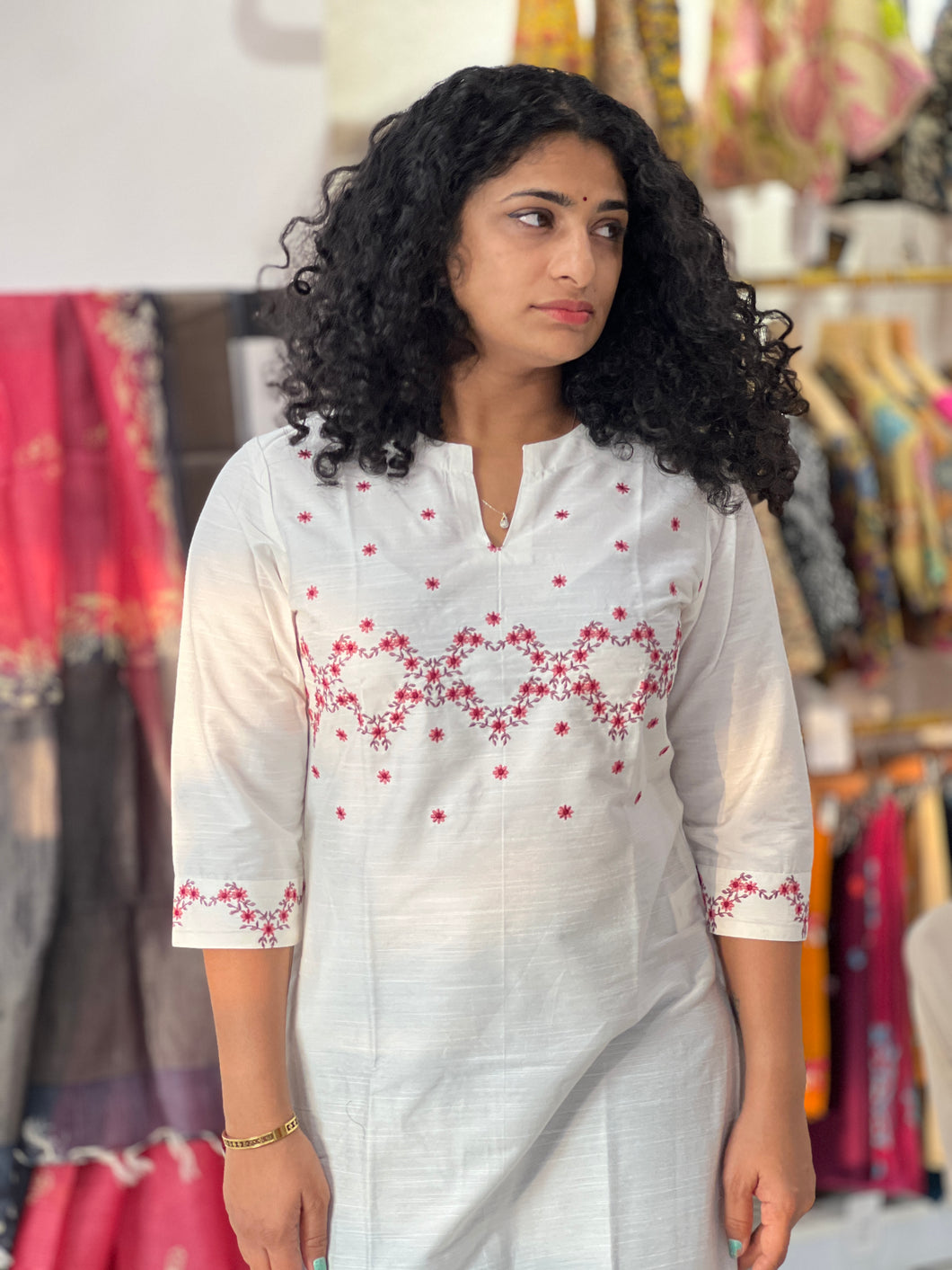 Embroidery Slub Silk Kurta | VS133