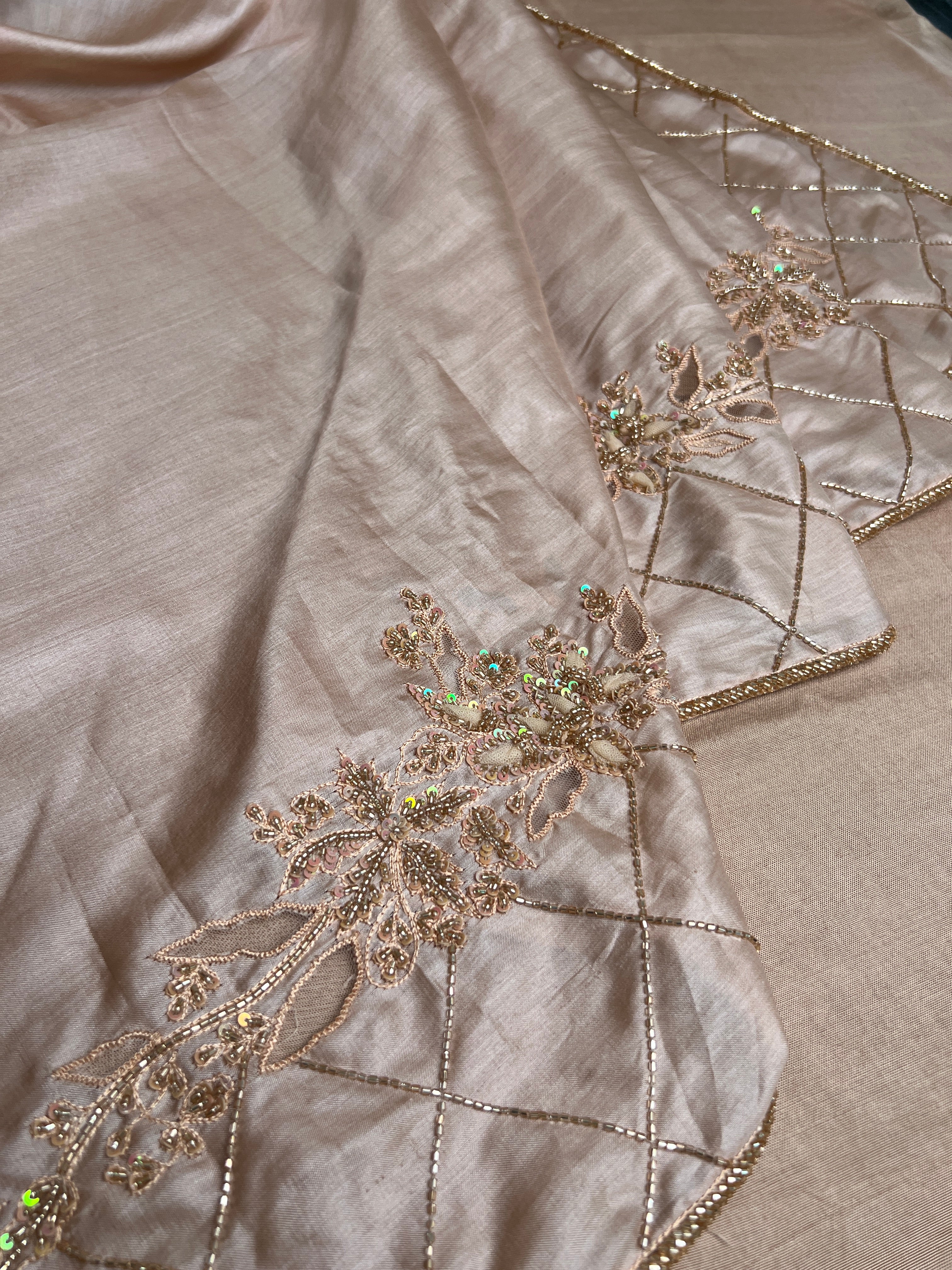 Applique Pattern & Beads Work Soft Tussar Saree | DSA106