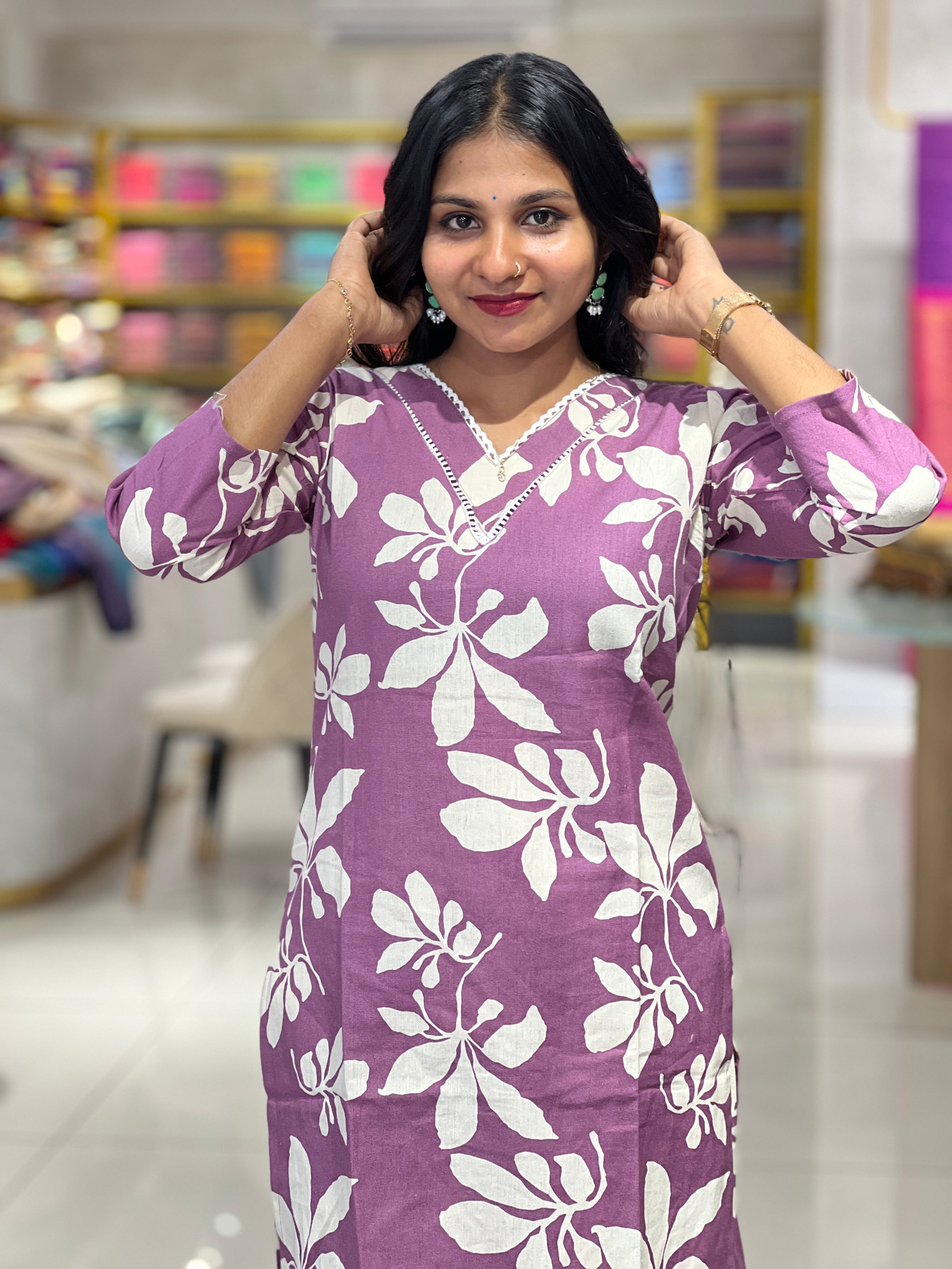 Floral Printed Pattern Cotton Kurta Set | VFD151