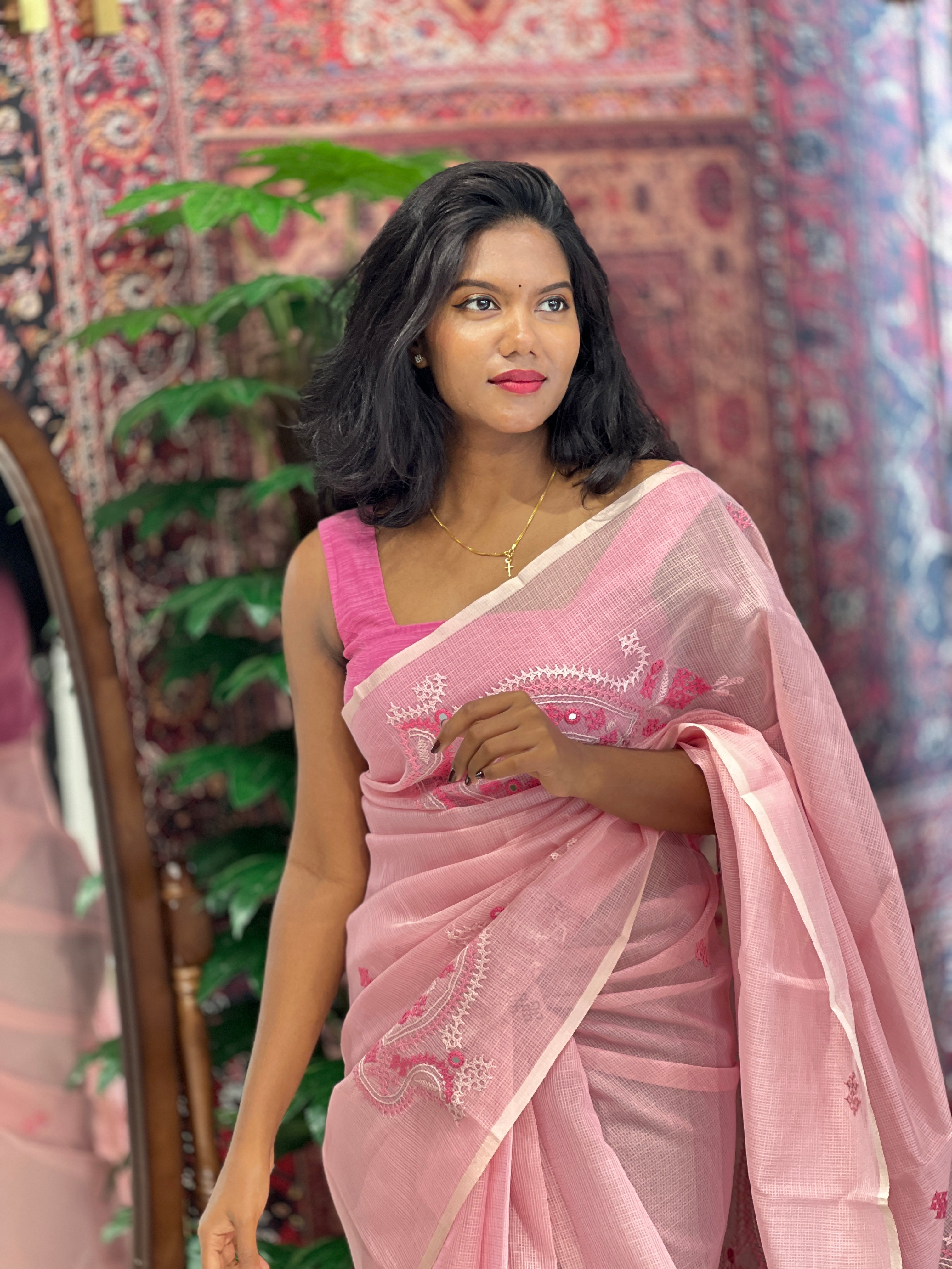 Kutch Work With Mirror Detailed Kota Saree | JSC332