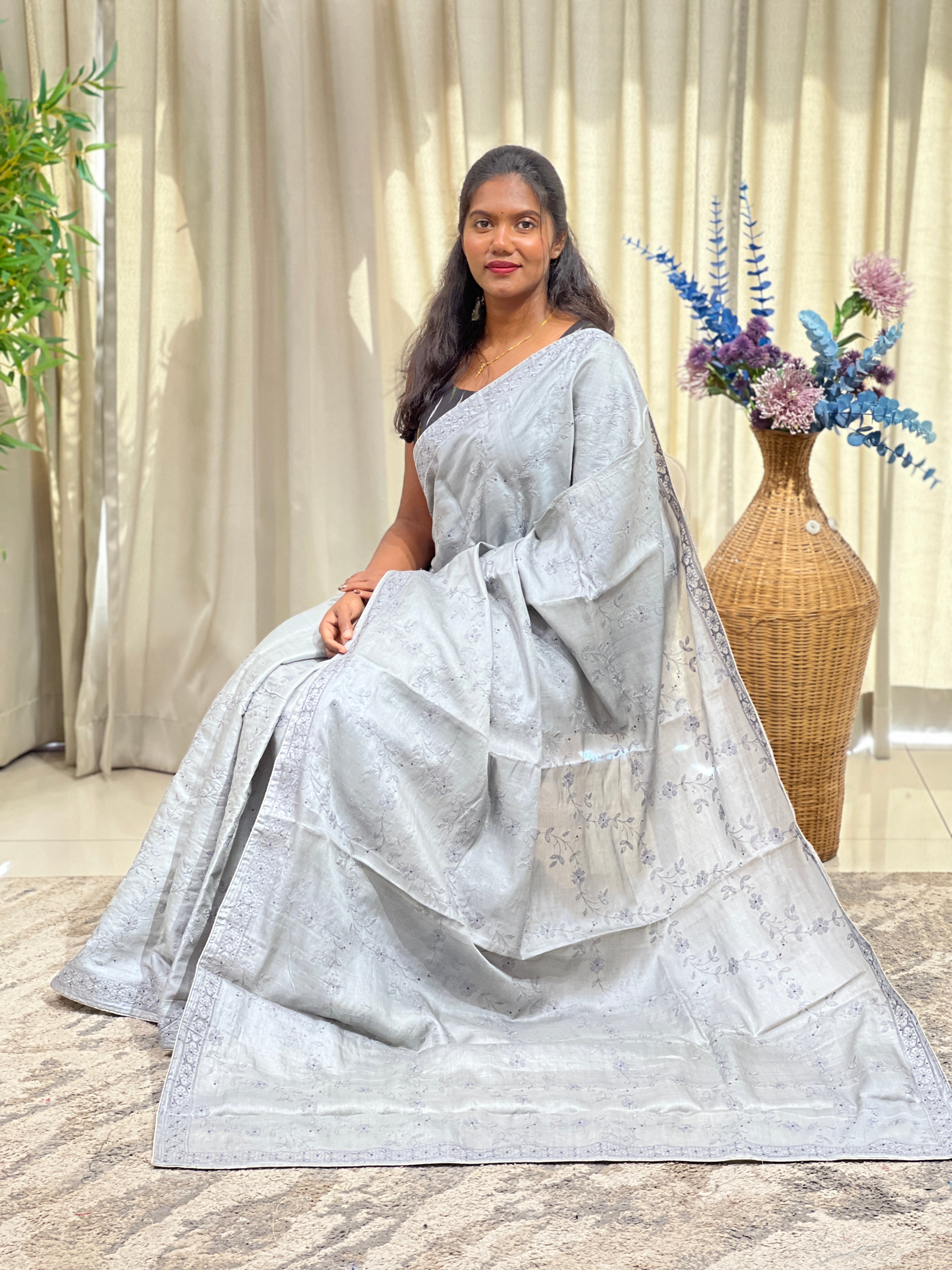Embroidered Pattern Tussar Saree | SBS1464