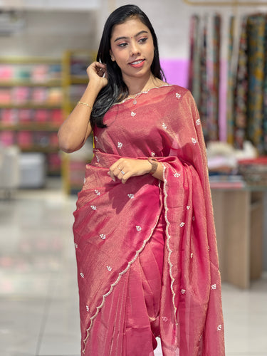 Cut Beads & Sequence Detailed Shimmer Organza Saree | SBP963