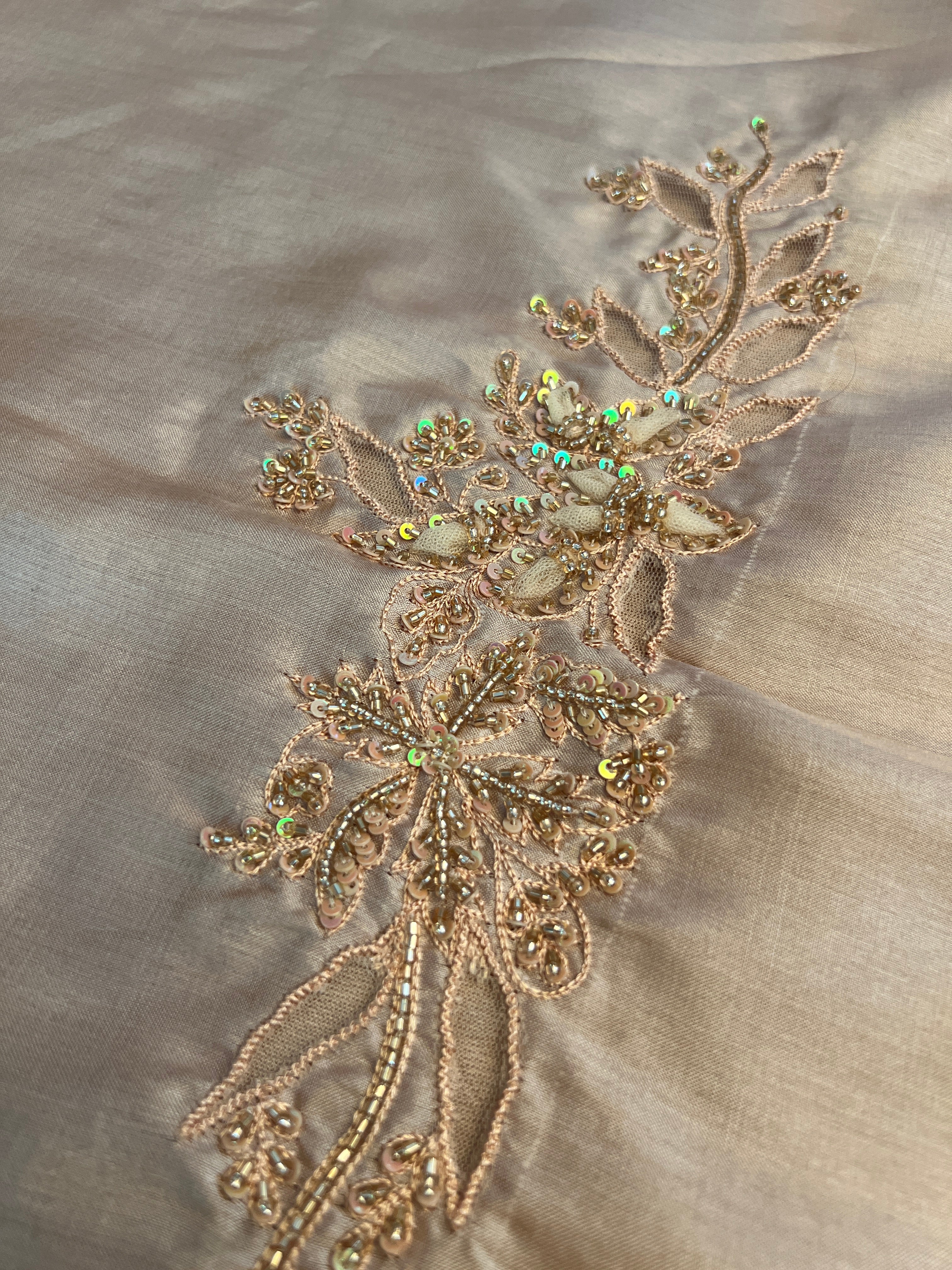 Applique Pattern & Beads Work Soft Tussar Saree | DSA106