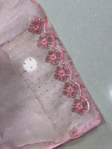 Embroidered Pattern Crushed Shimmer Organza Saree | SBP956