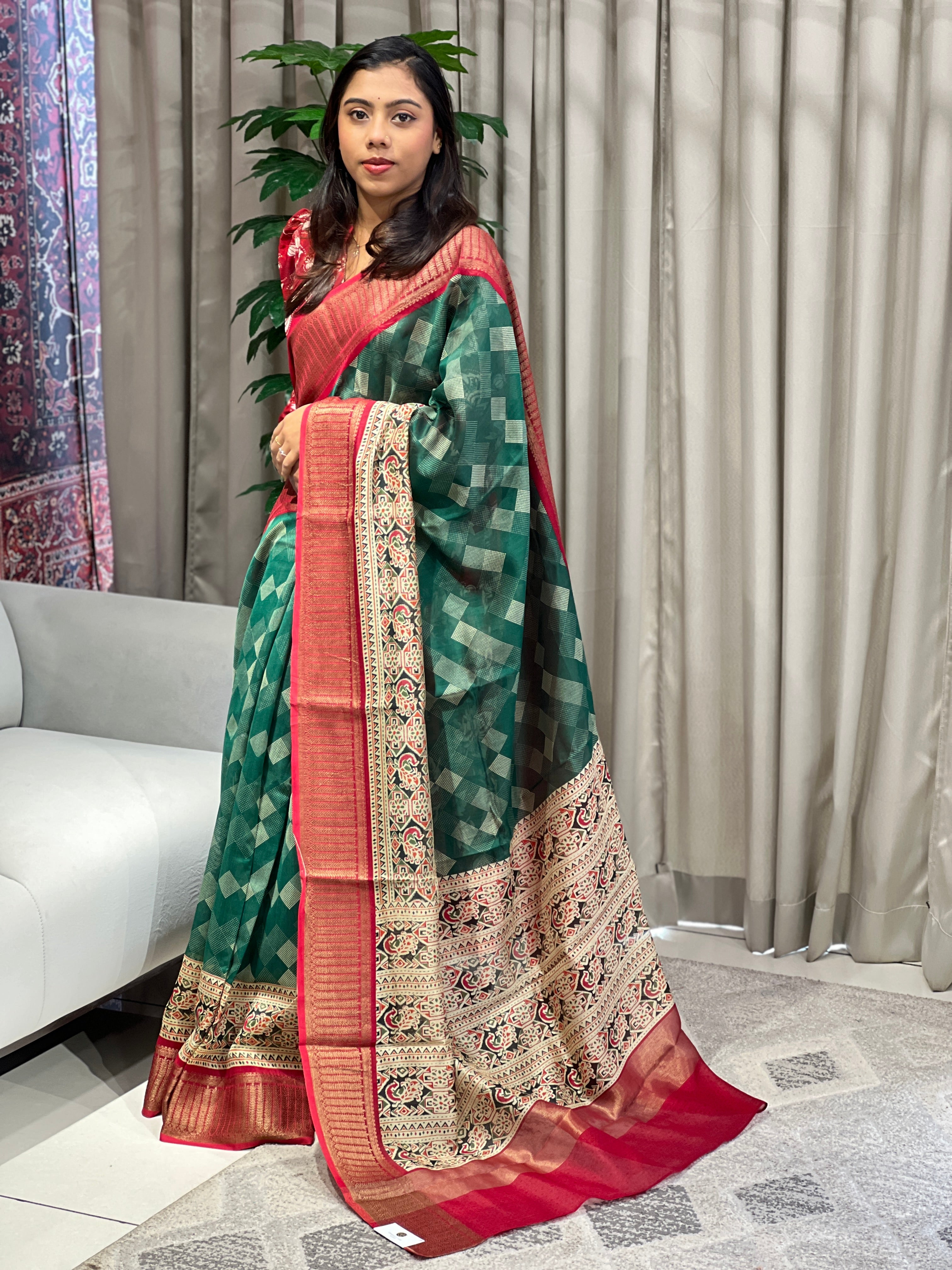 Geometric Printed Chanderi Saree | RGD960R