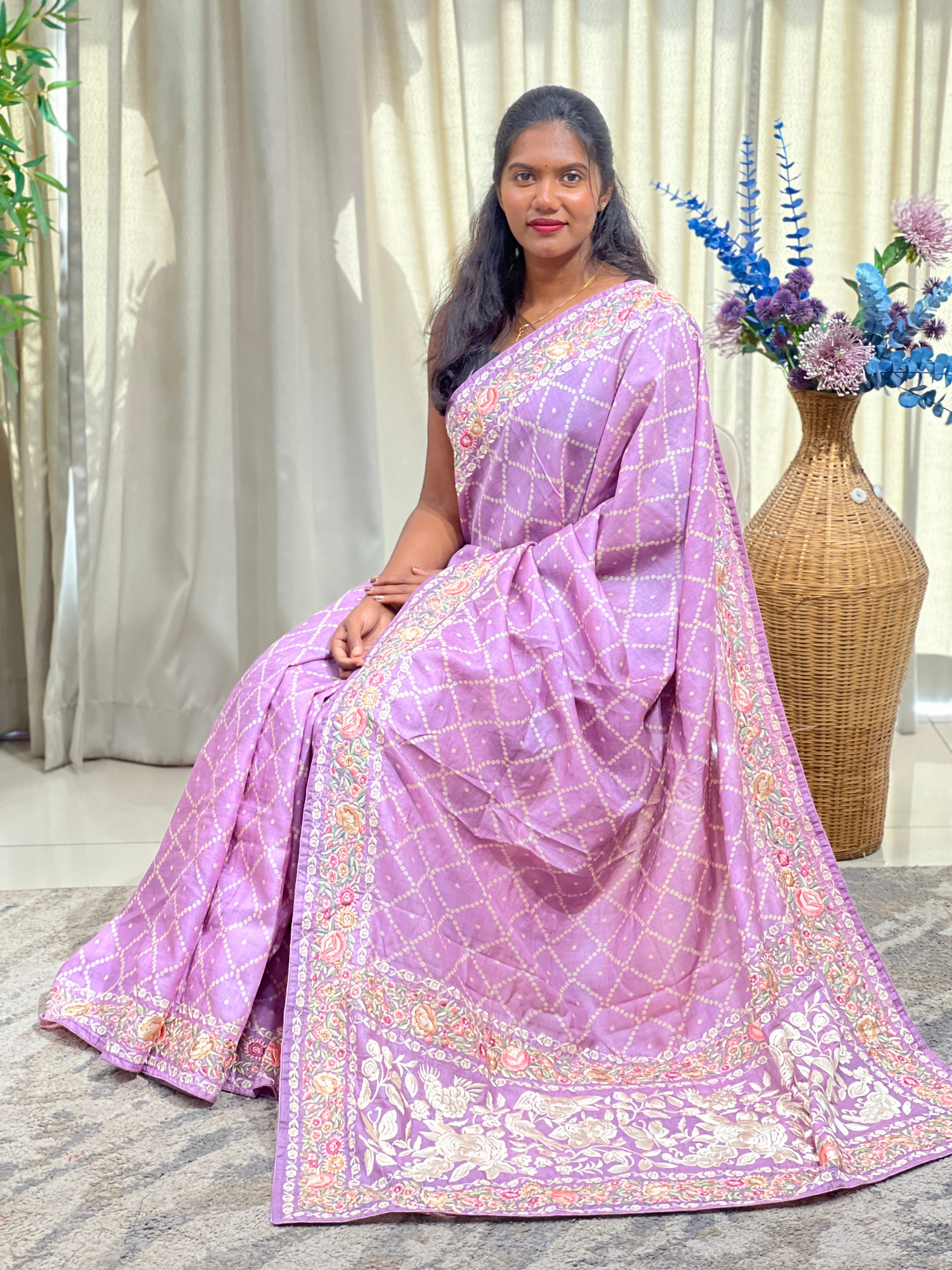 Bandhini Print Tussar Saree | SBS1447