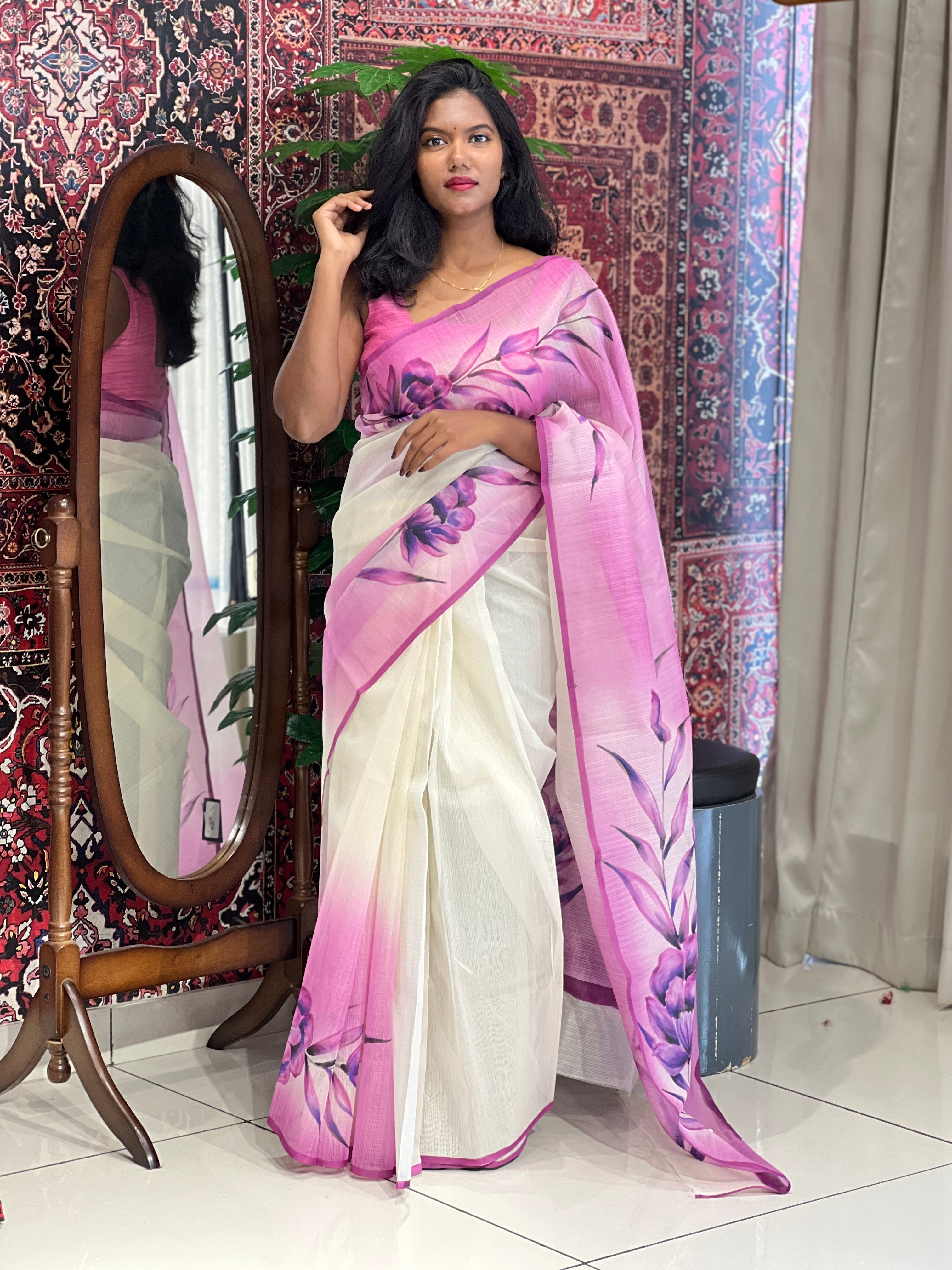 Floral Painted Silky Kota Saree | JSC350