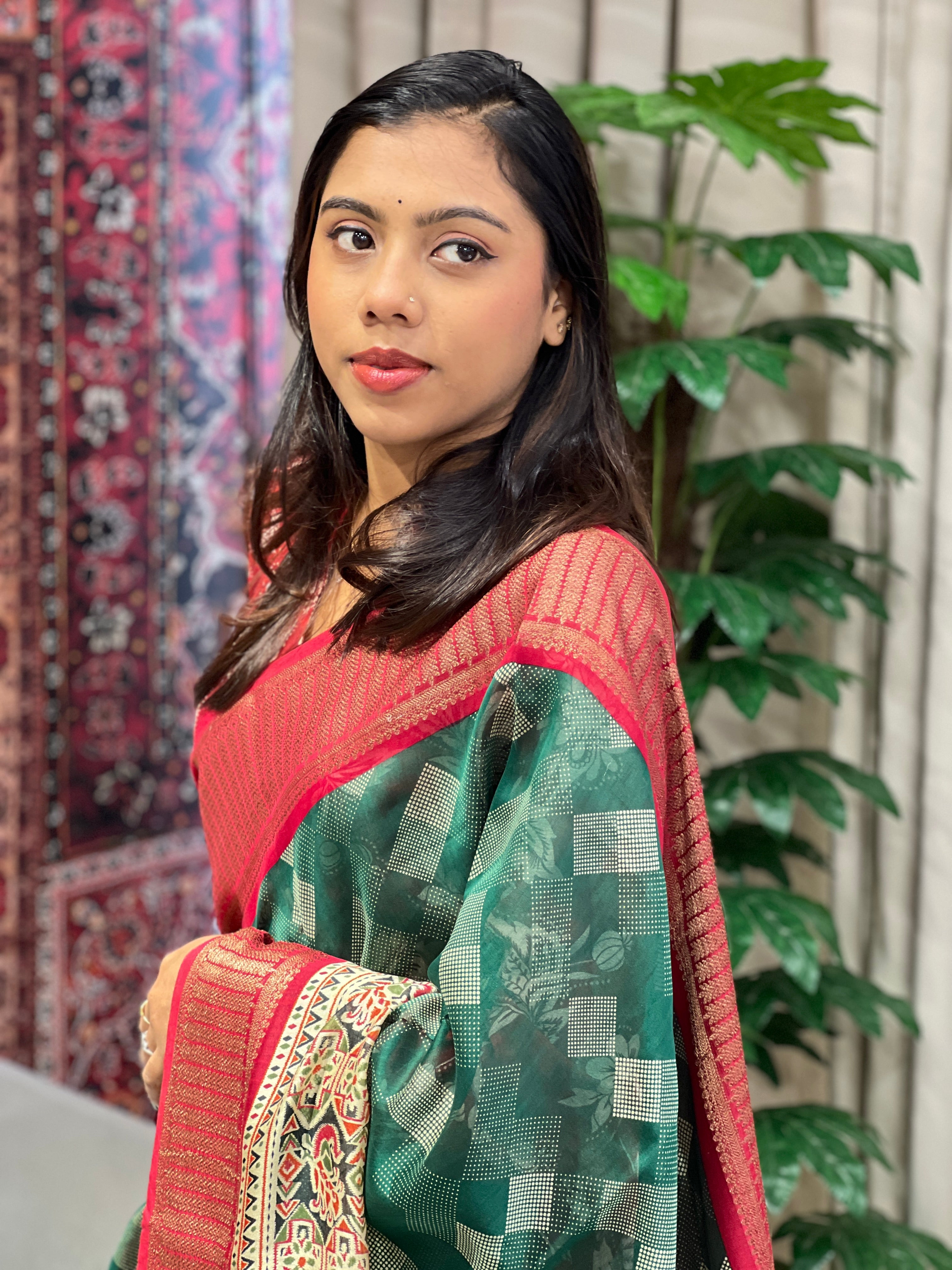 Geometric Printed Chanderi Saree | RGD960R