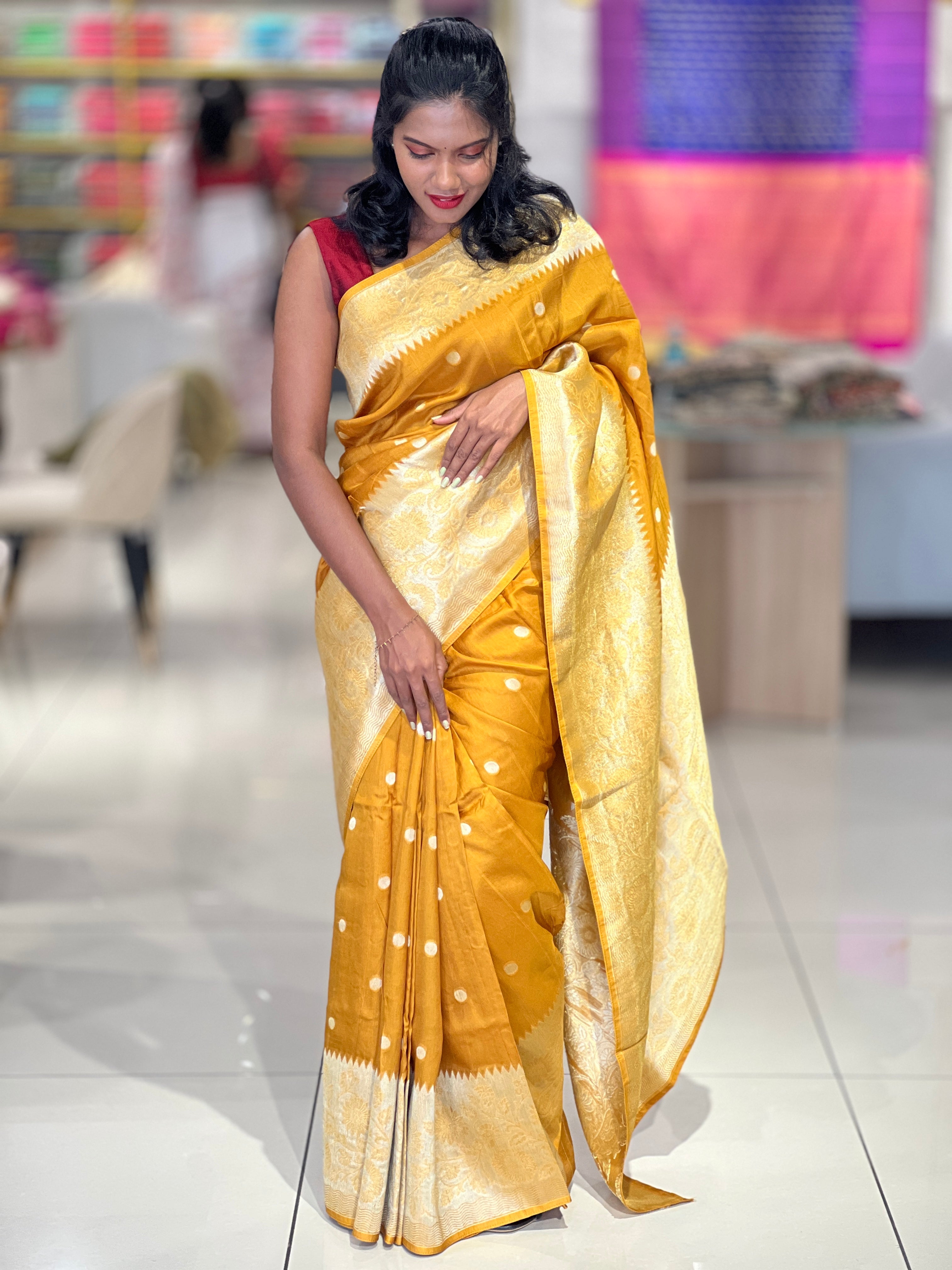 Polka Dots Detailed Banarasi Silk Saree | KSD239