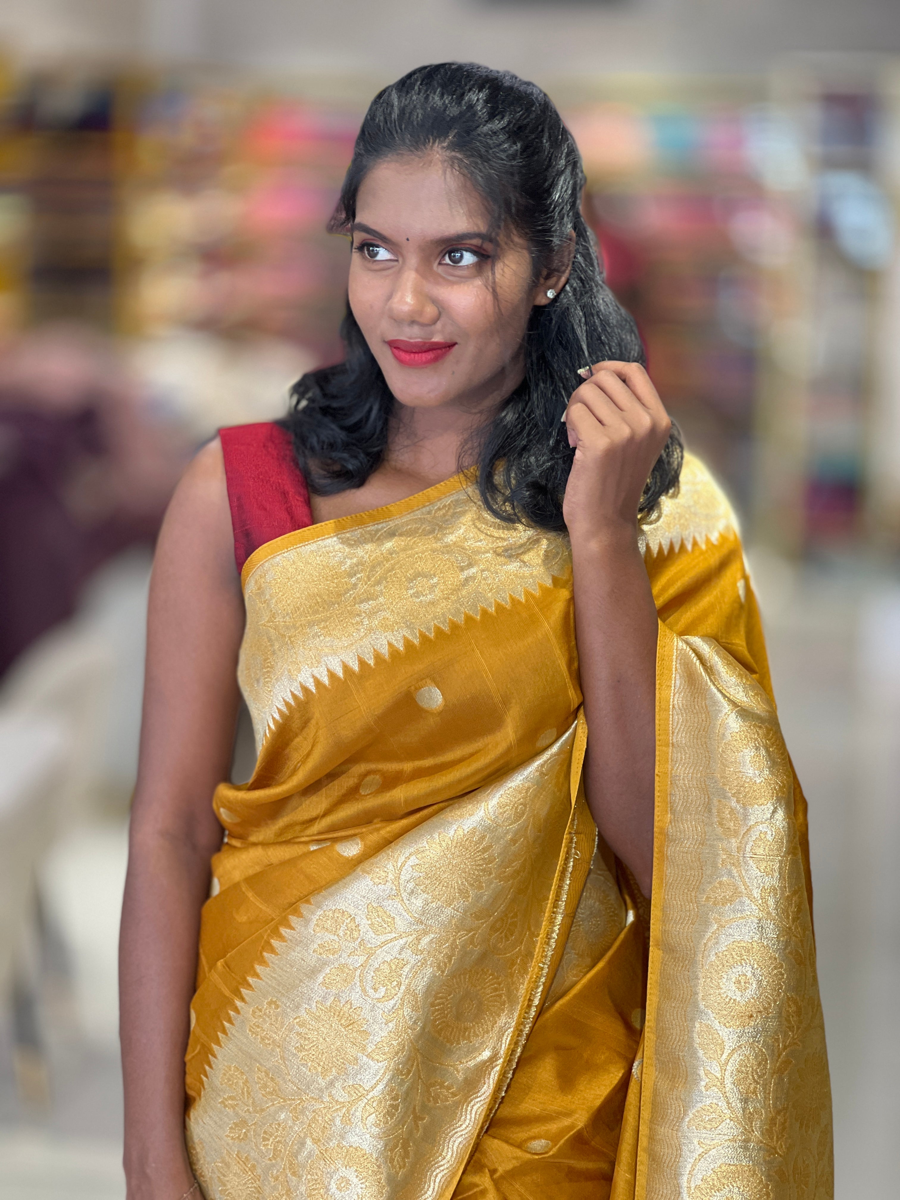 Polka Dots Detailed Banarasi Silk Saree | KSD239