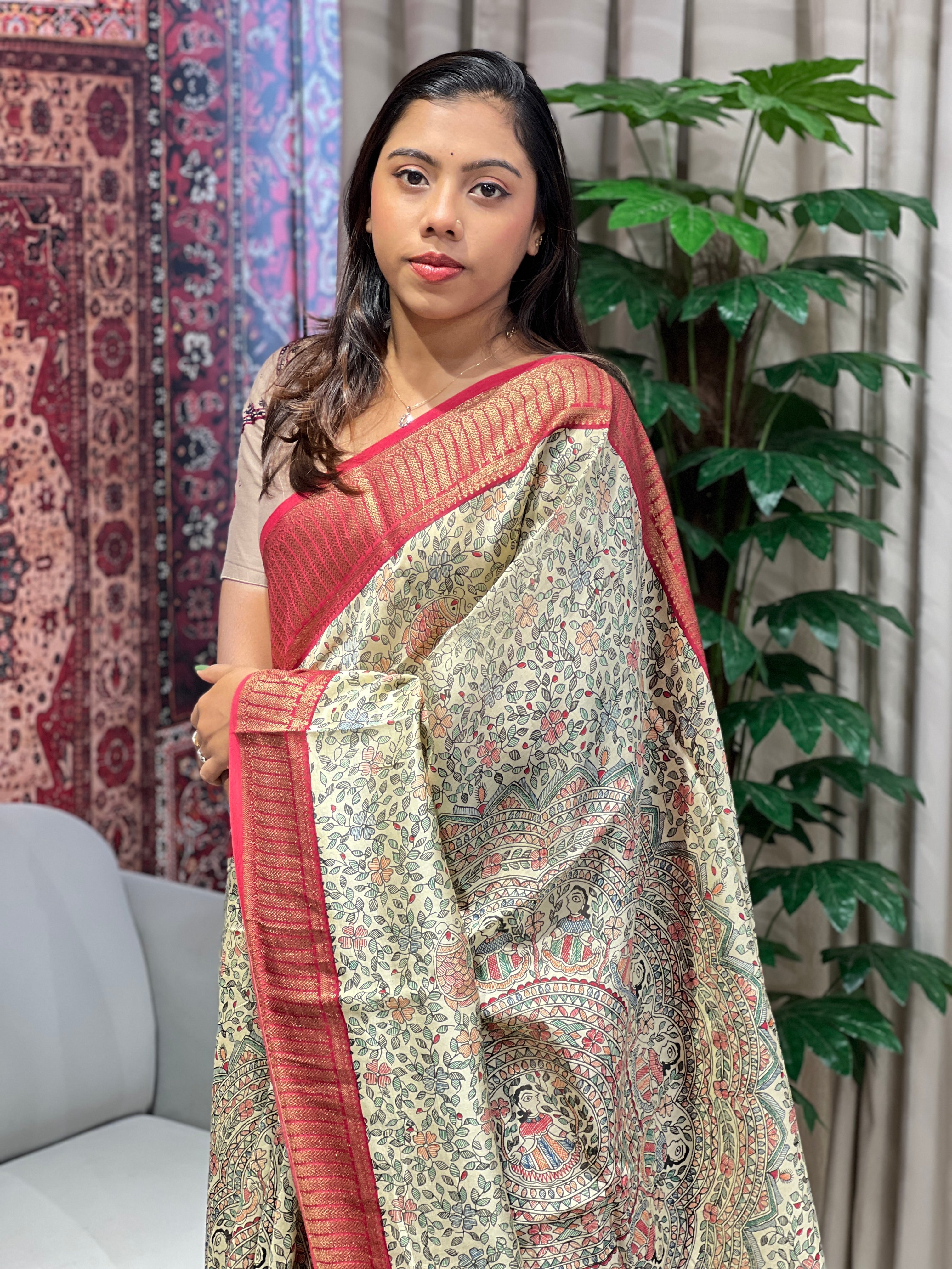 Madhubani & Bandhani Print Detailed Chanderi Saree | RGD967R