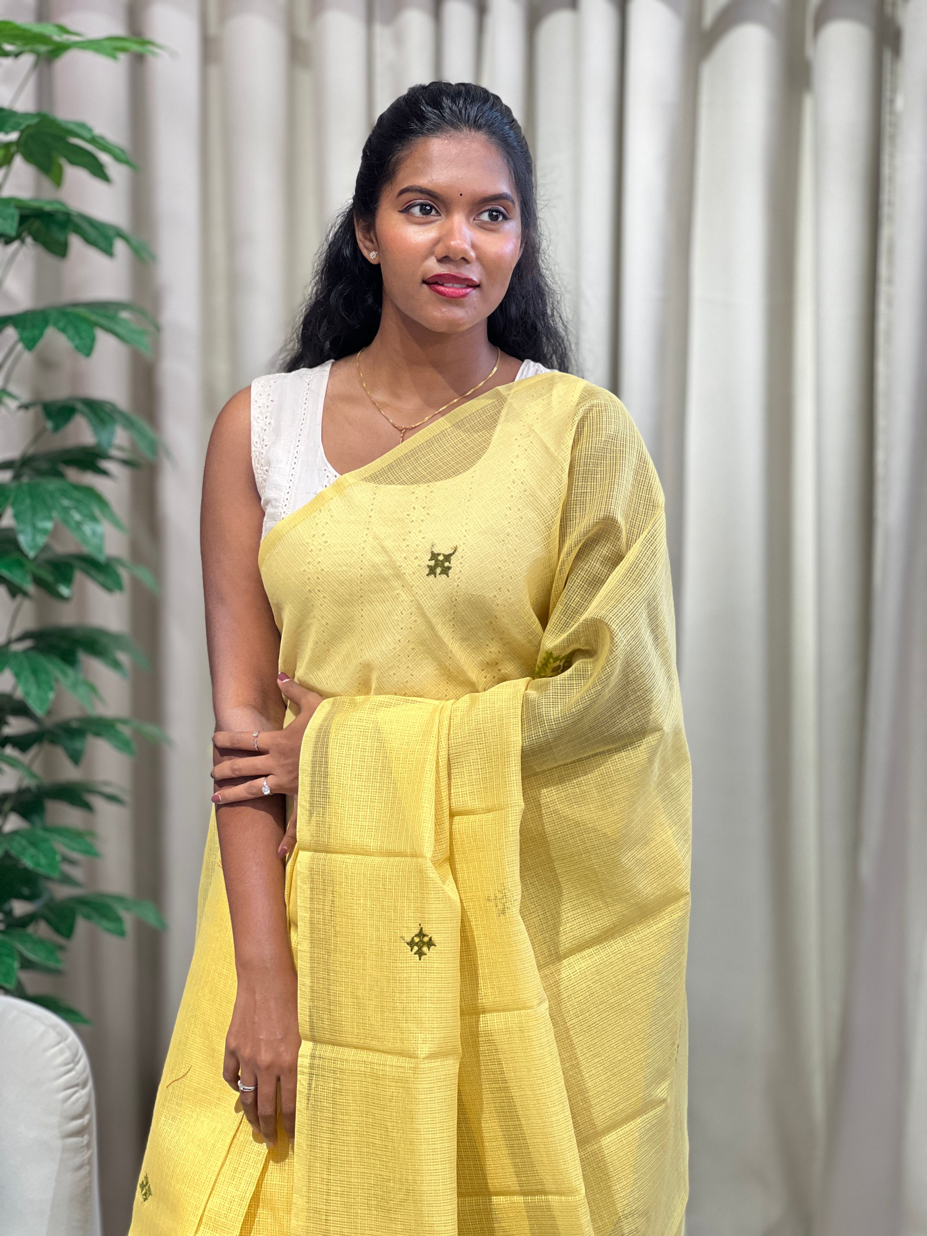 Kutch Work Detailed  Muga Check Organza Saree |JSC454