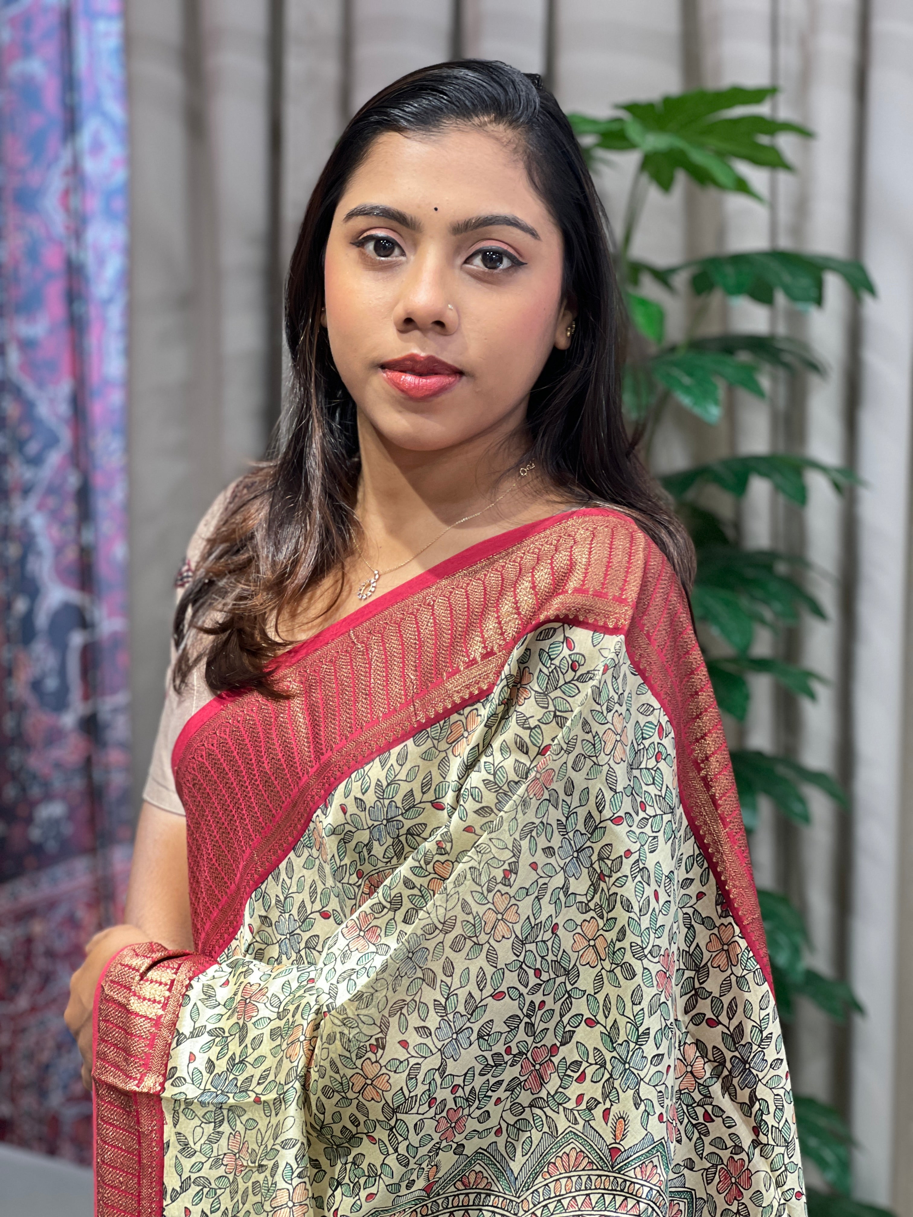 Madhubani & Bandhani Print Detailed Chanderi Saree | RGD967R