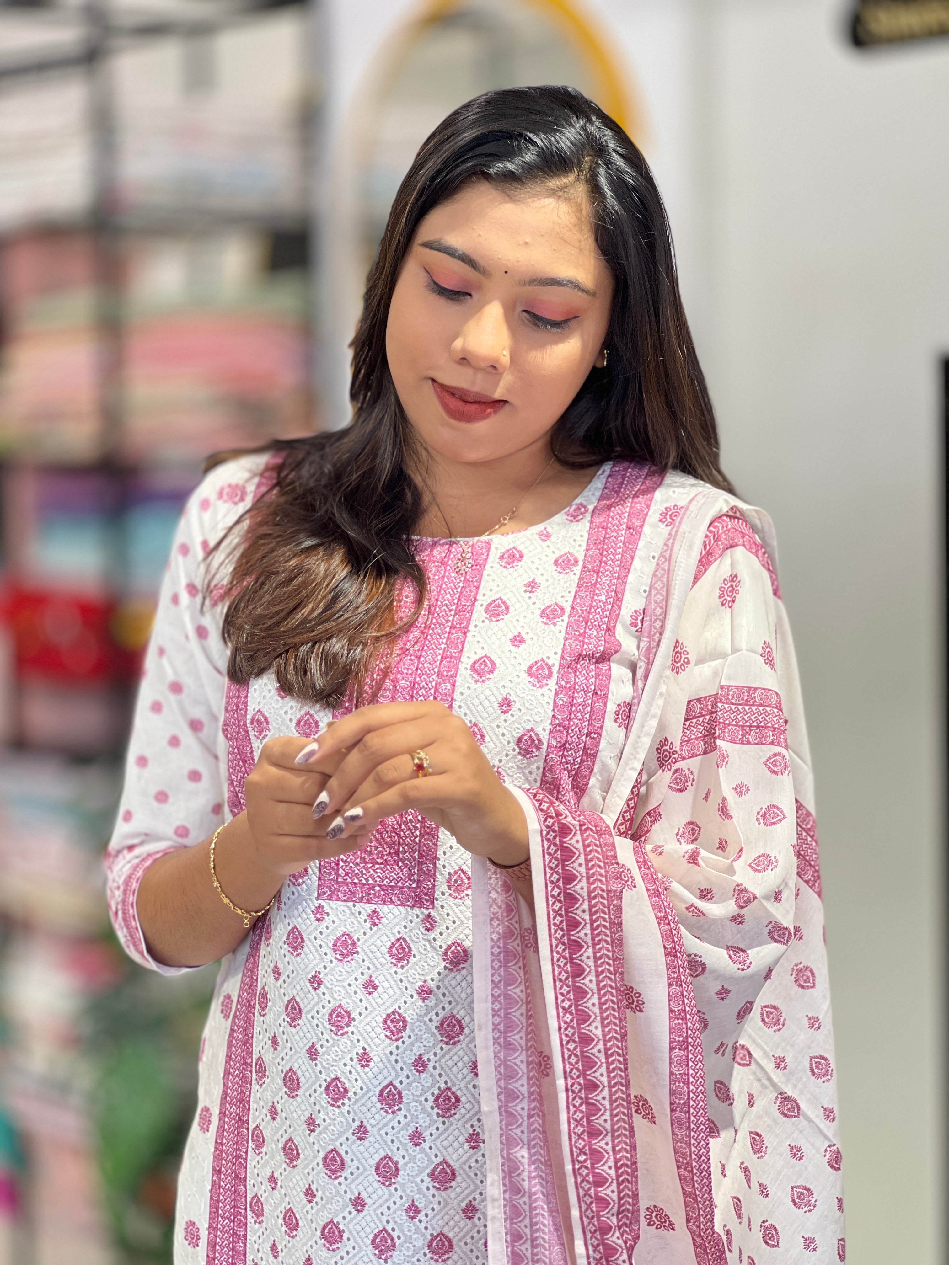 Floral Printed Pattern Cotton Kurta Set | FW391