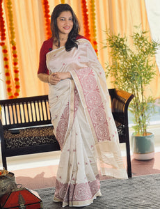 Computerized Machine Kantha Embroidery Detailed Semi Silk Saree | GAR130