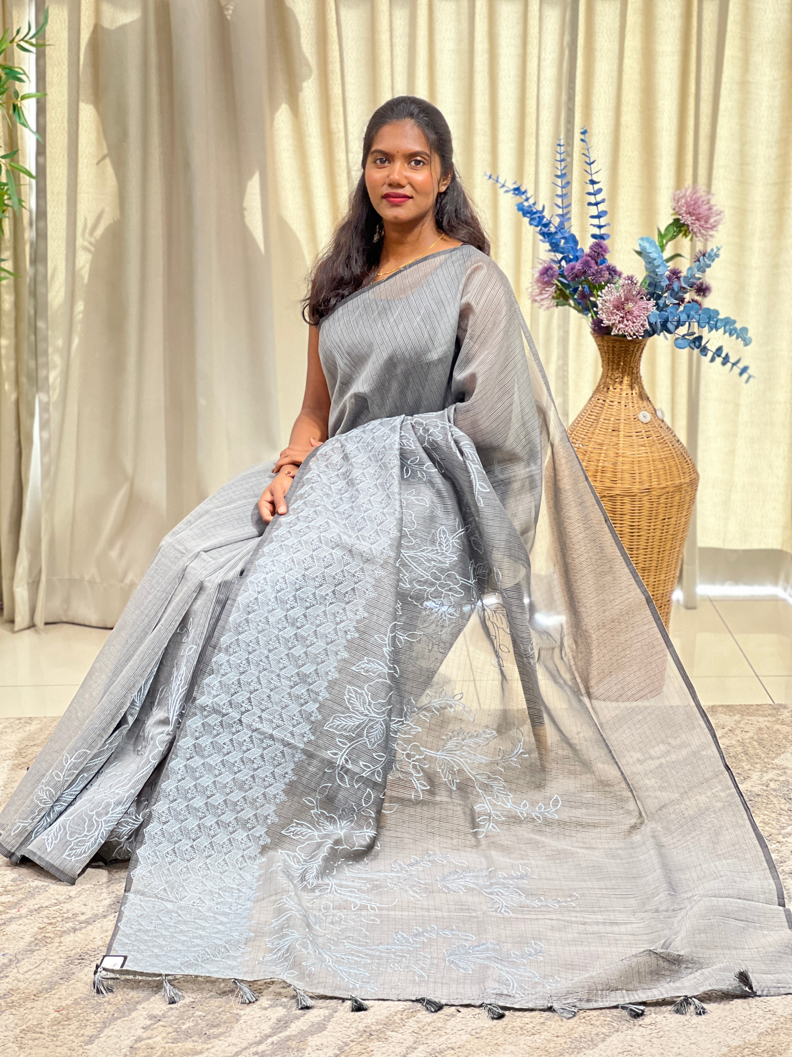 Floral Embroidered Super Net Kota Saree  | ZSS304