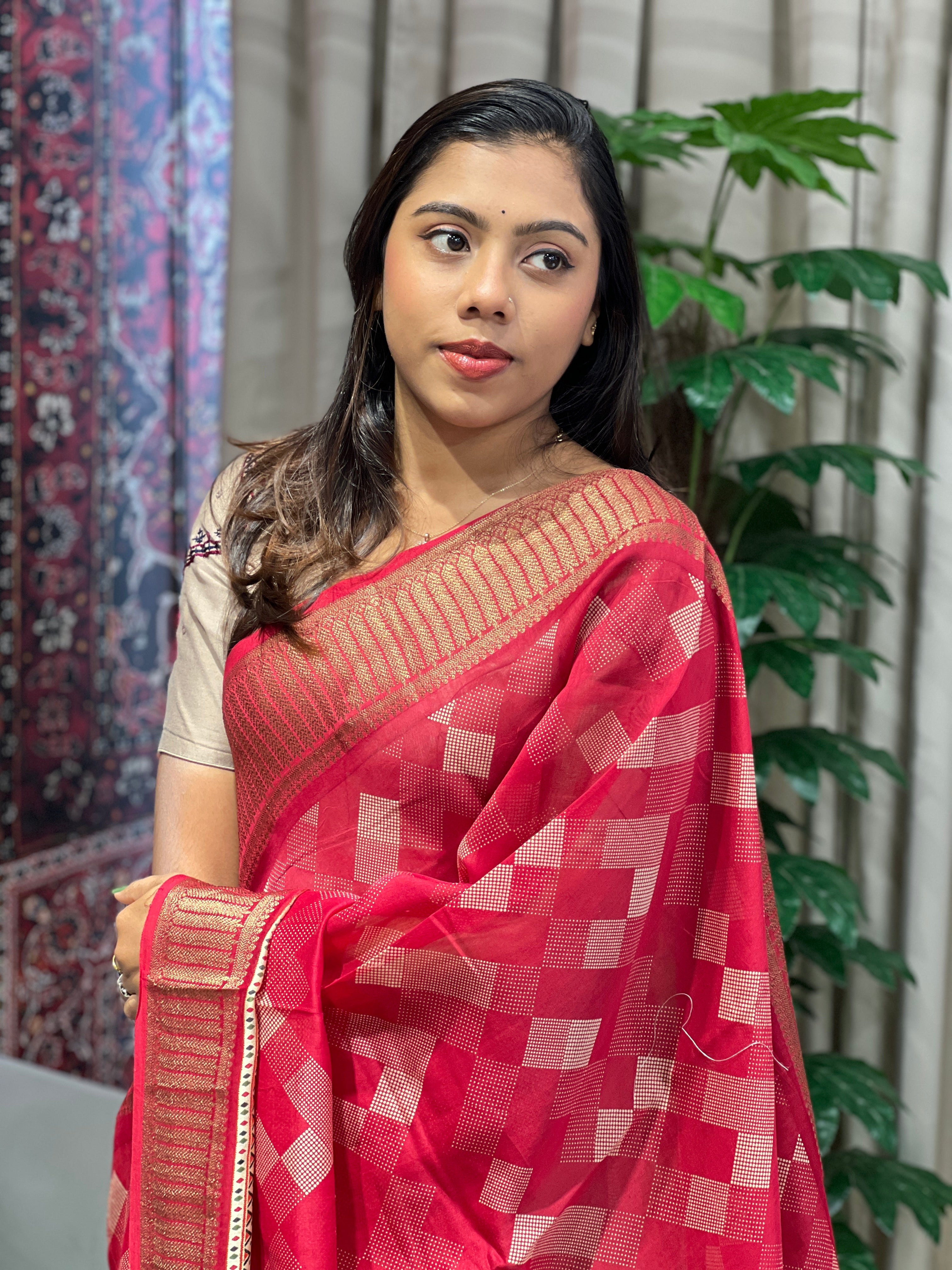 Geometric Printed Chanderi Saree | RGD966R