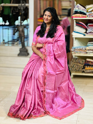 Twine Cut Work With Floral Embroidered Tussar Silk Saree | TC434