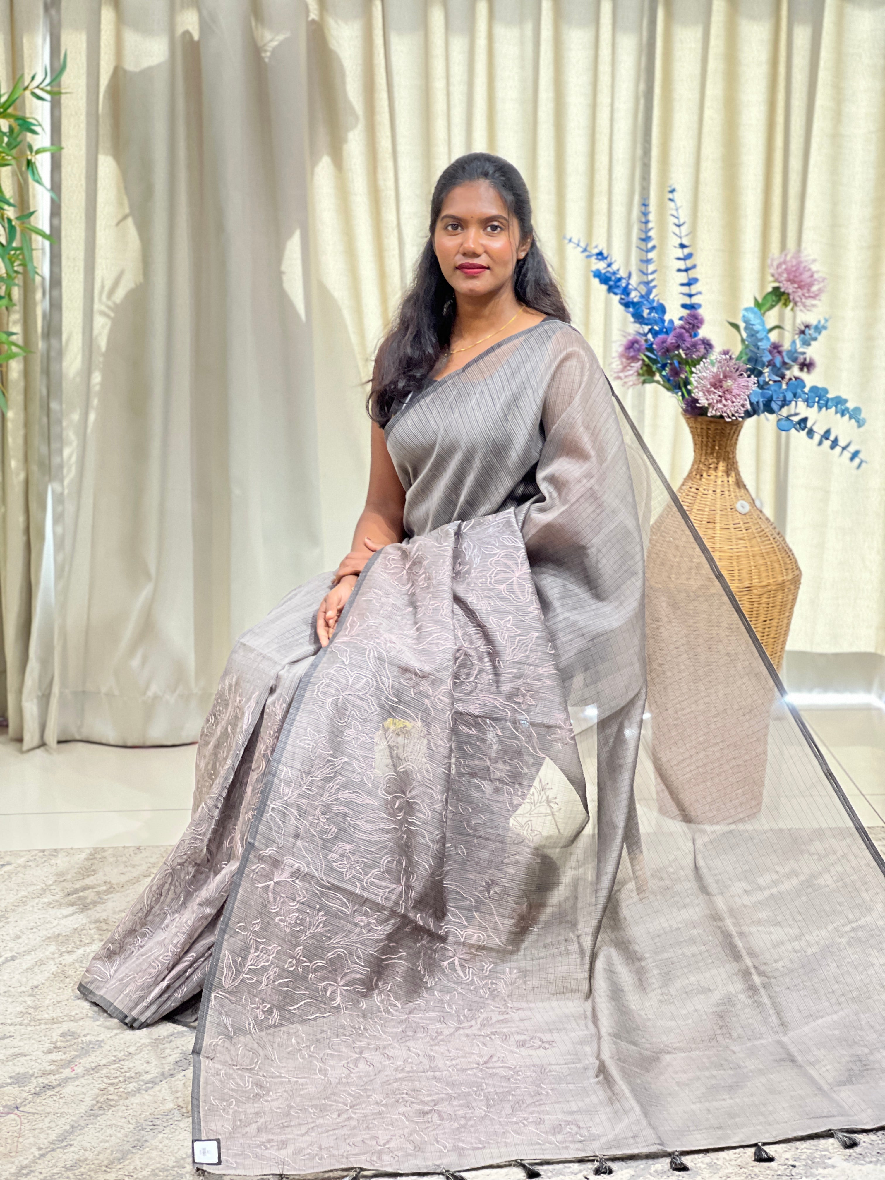 Floral Embroidered Super Net Kota Saree  | ZSS302