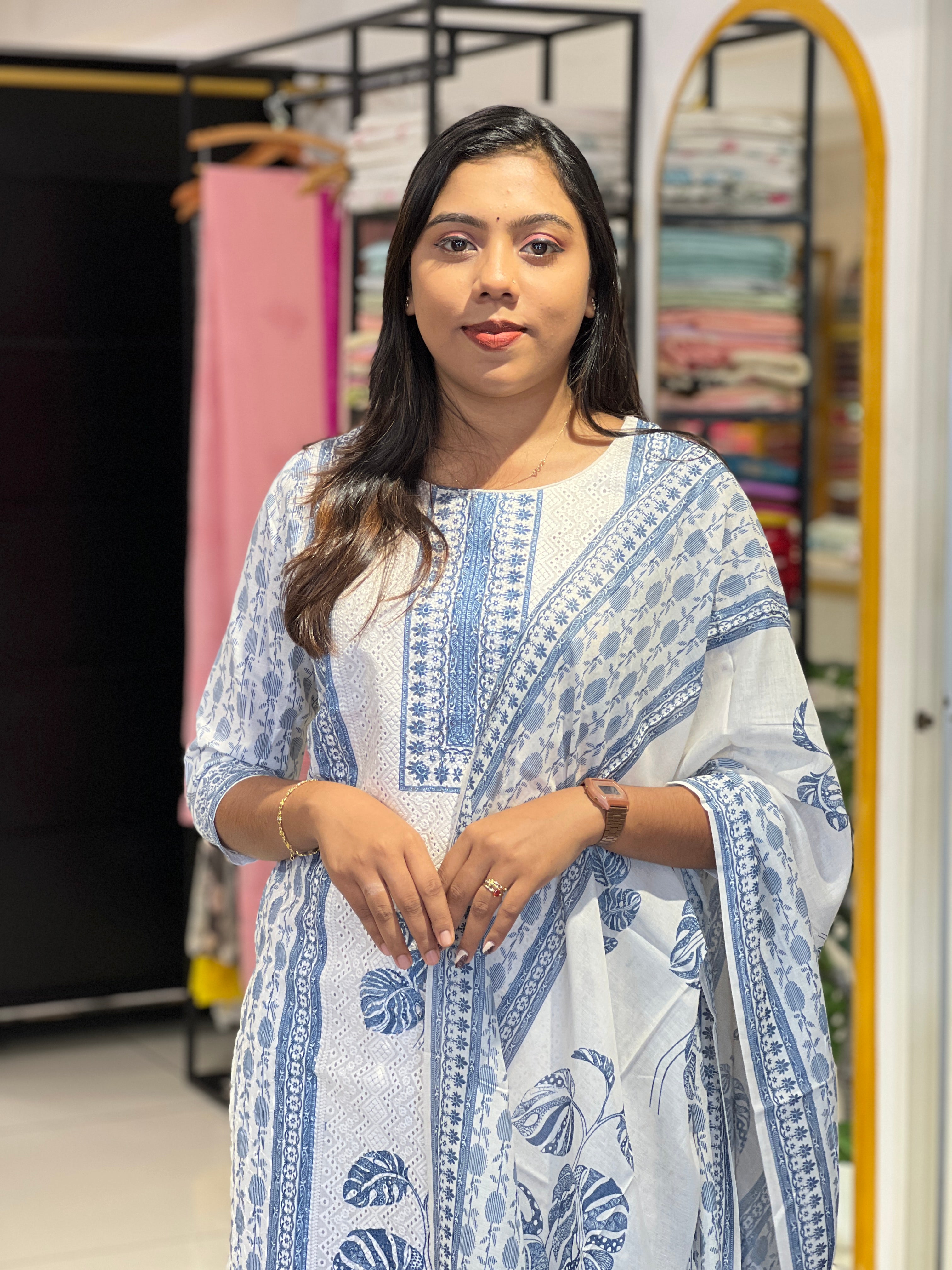Leaf Pattern Cotton Kurta Set | FW392