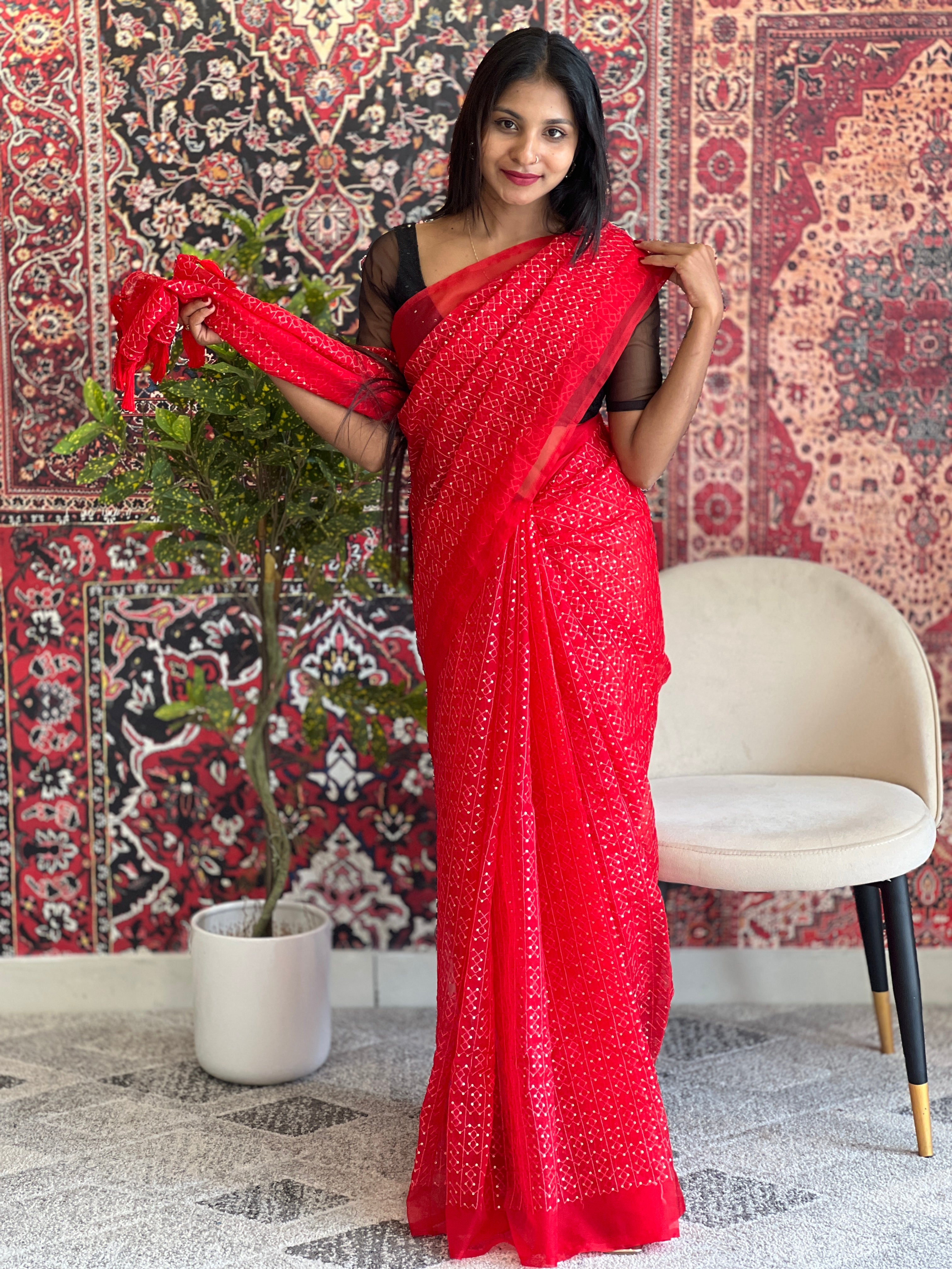Machine Embroidered Organza Saree |  PDS101