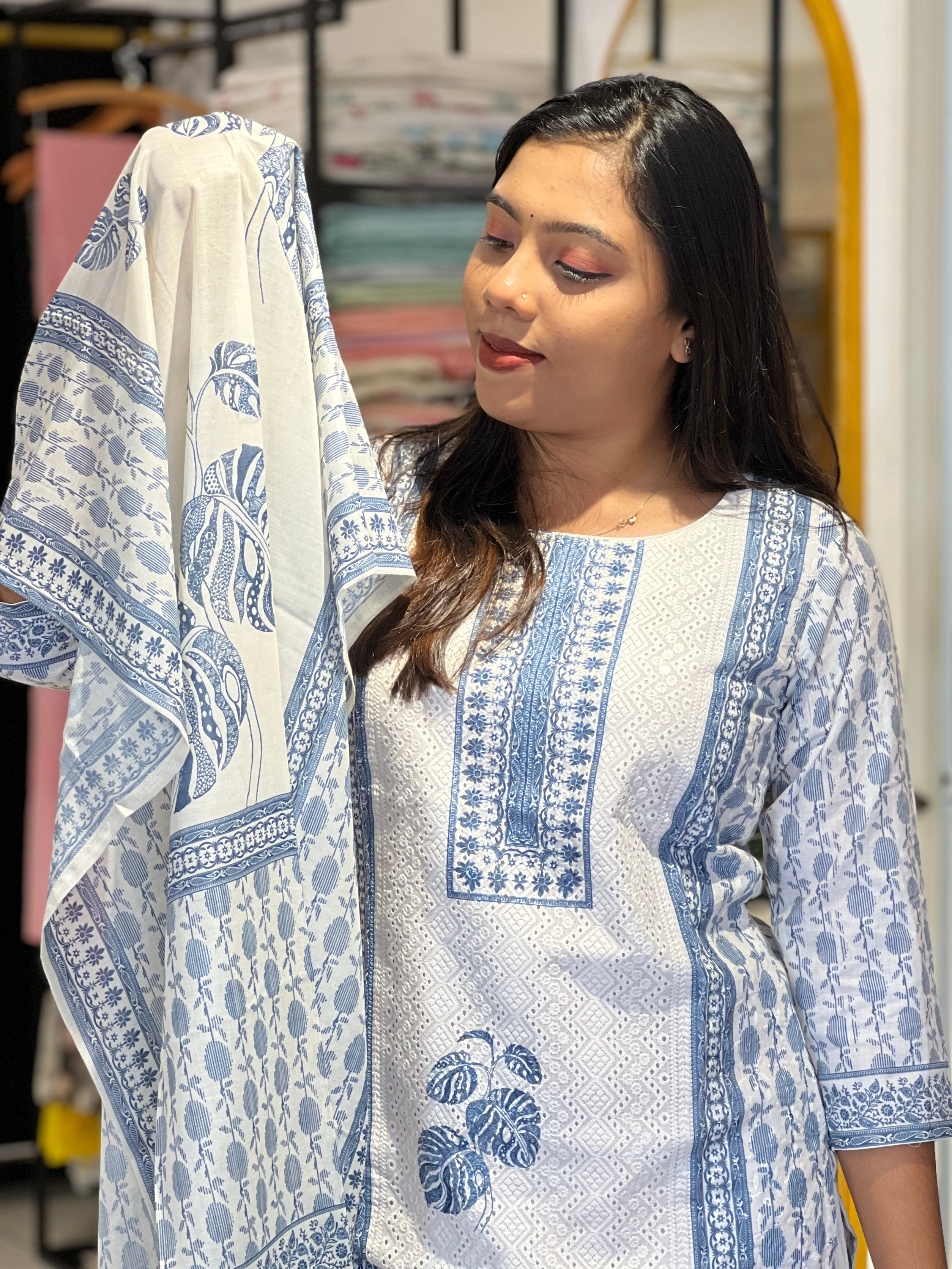 Leaf Pattern Cotton Kurta Set | FW392