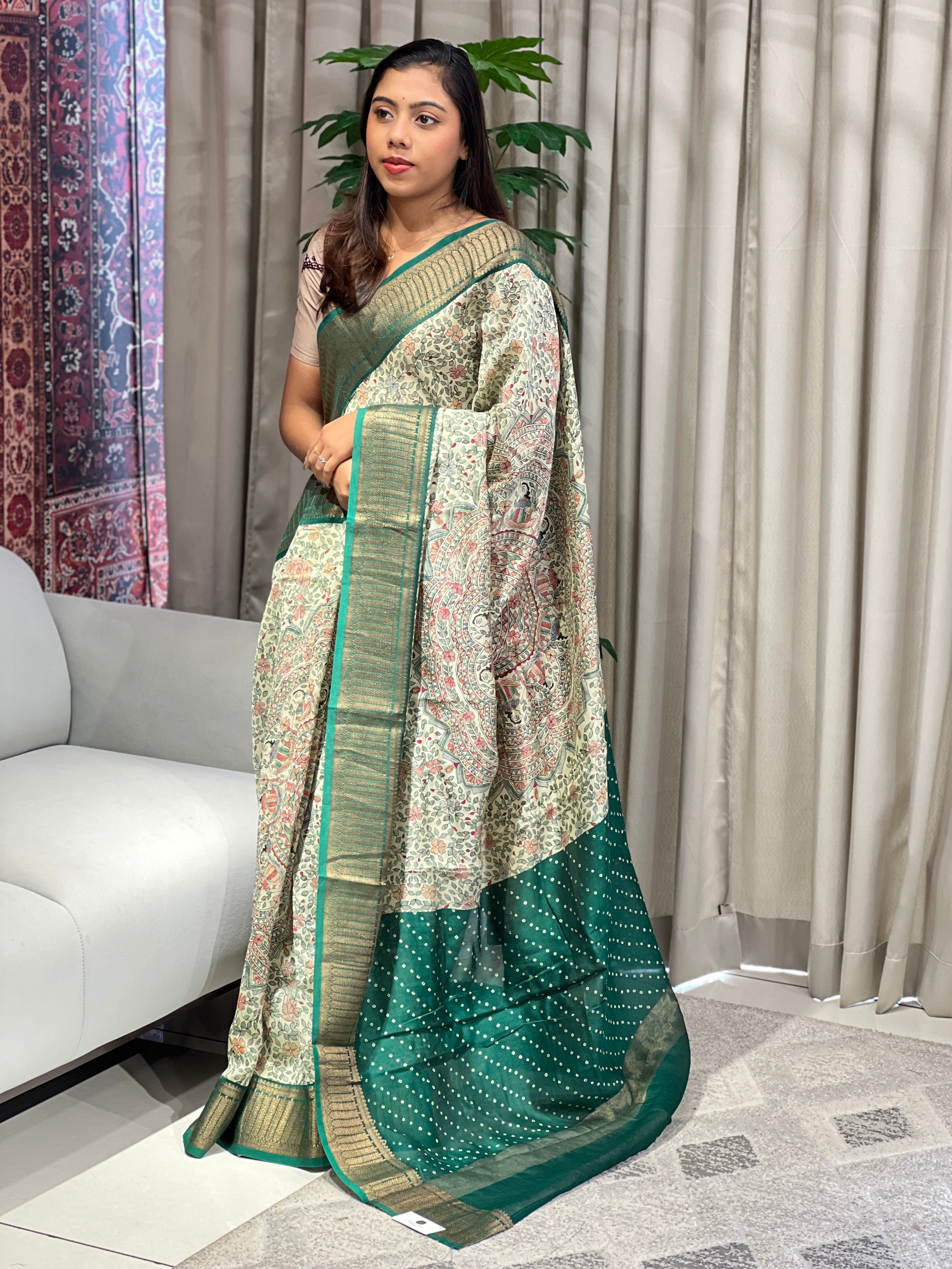 Madhubani & Bandhani Print Detailed Chanderi Saree | RGD957R