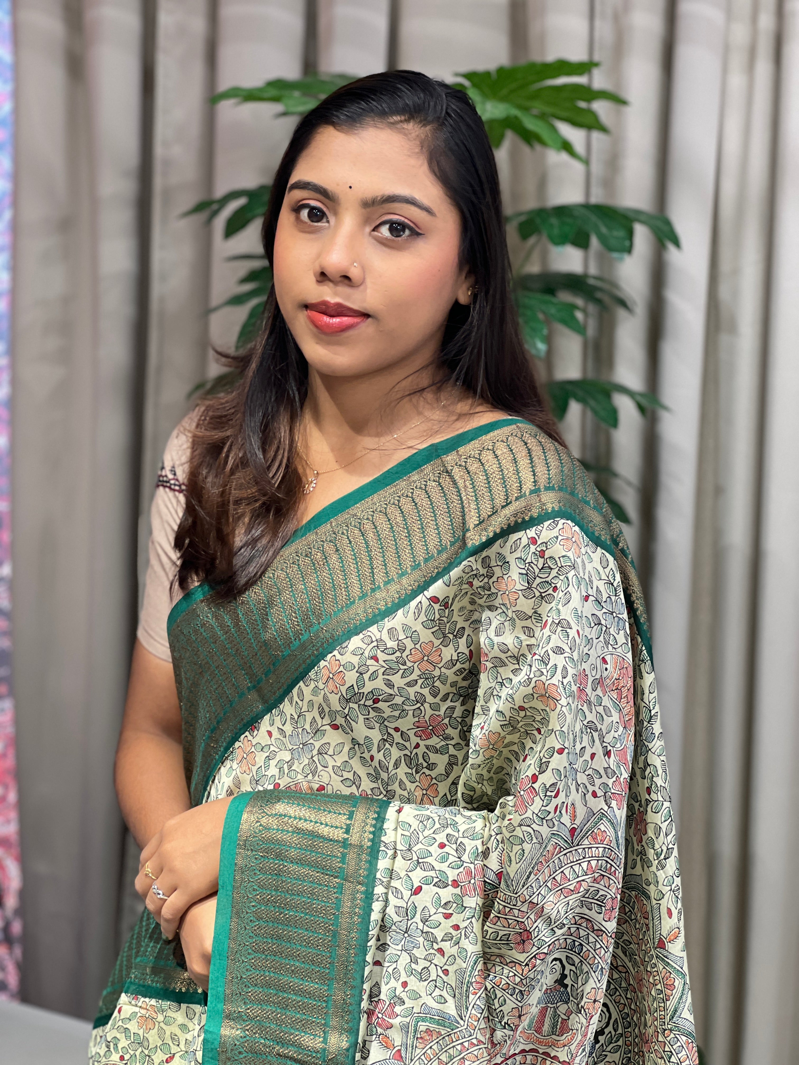 Madhubani & Bandhani Print Detailed Chanderi Saree | RGD957R