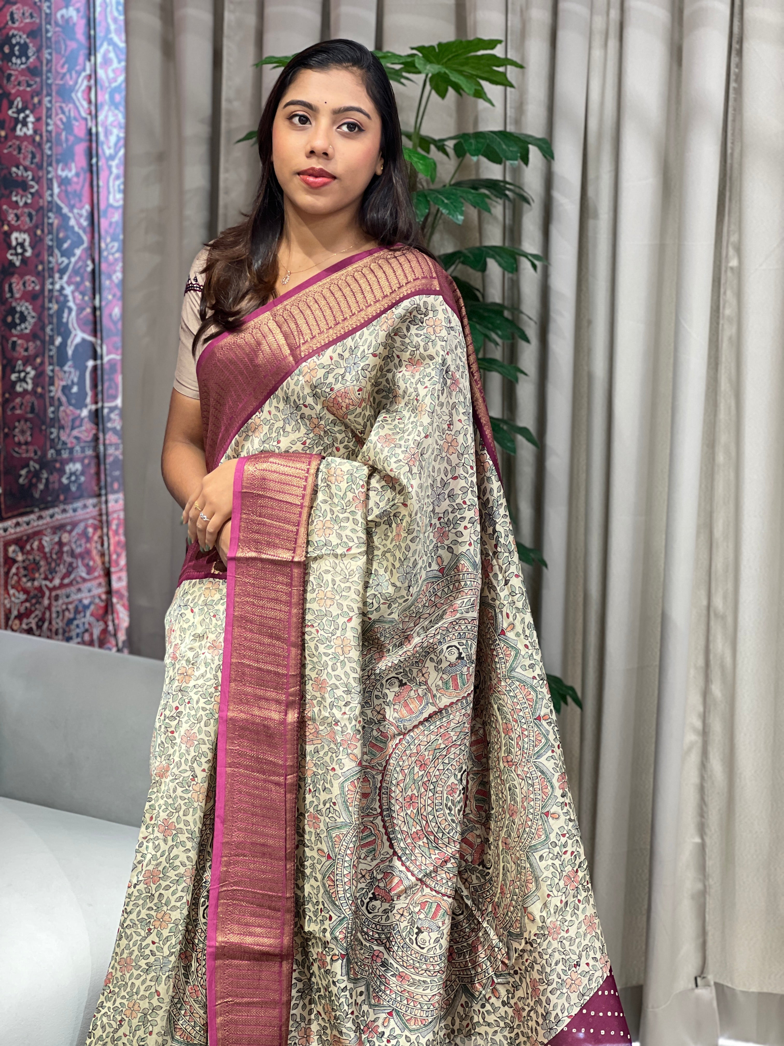 Madhubani & Bandhani Print Detailed Chanderi Saree | RGD956R