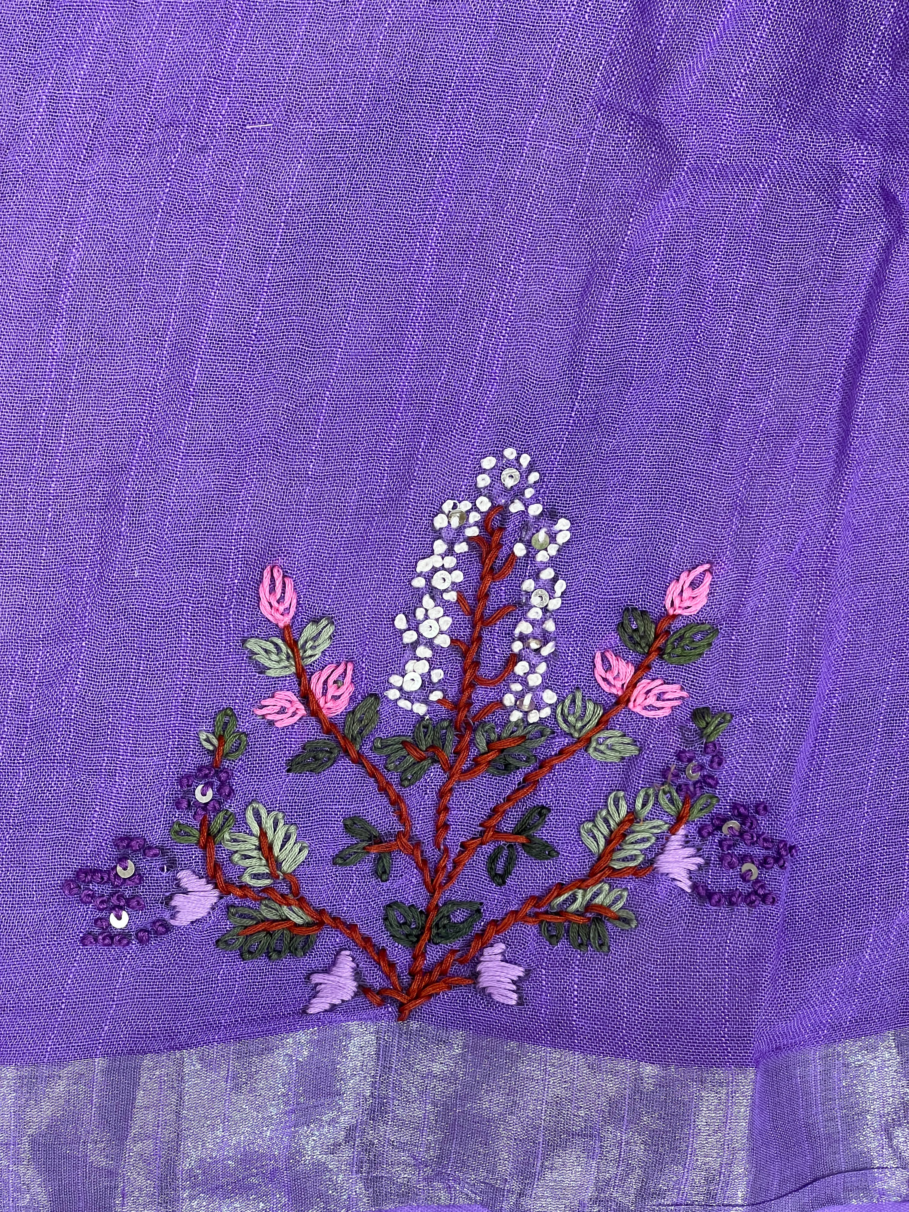 Hand Embroidered Bhagalpuri Linen Saree | RP878
