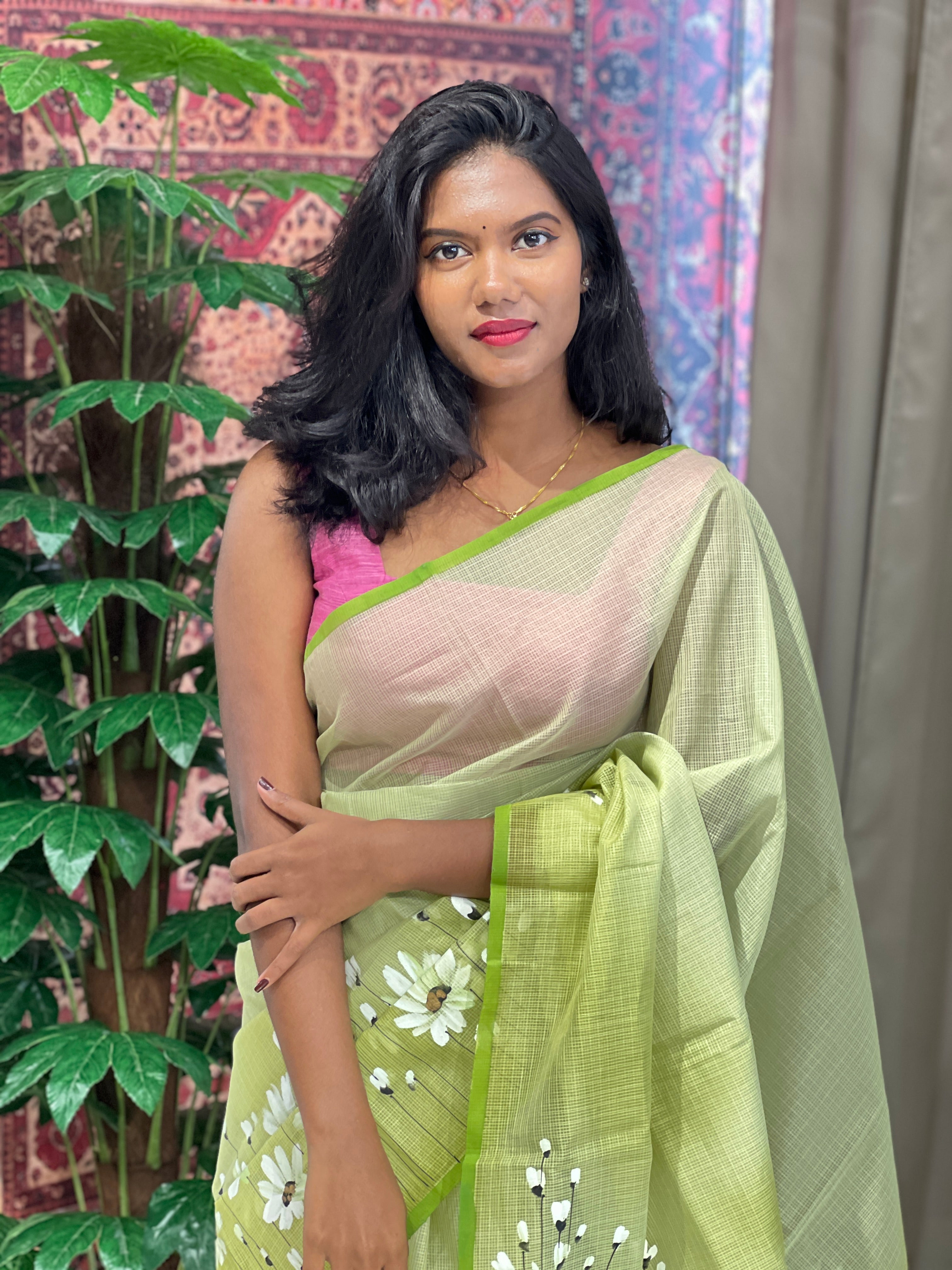 Floral Painted Silky Kota Saree | JSC349