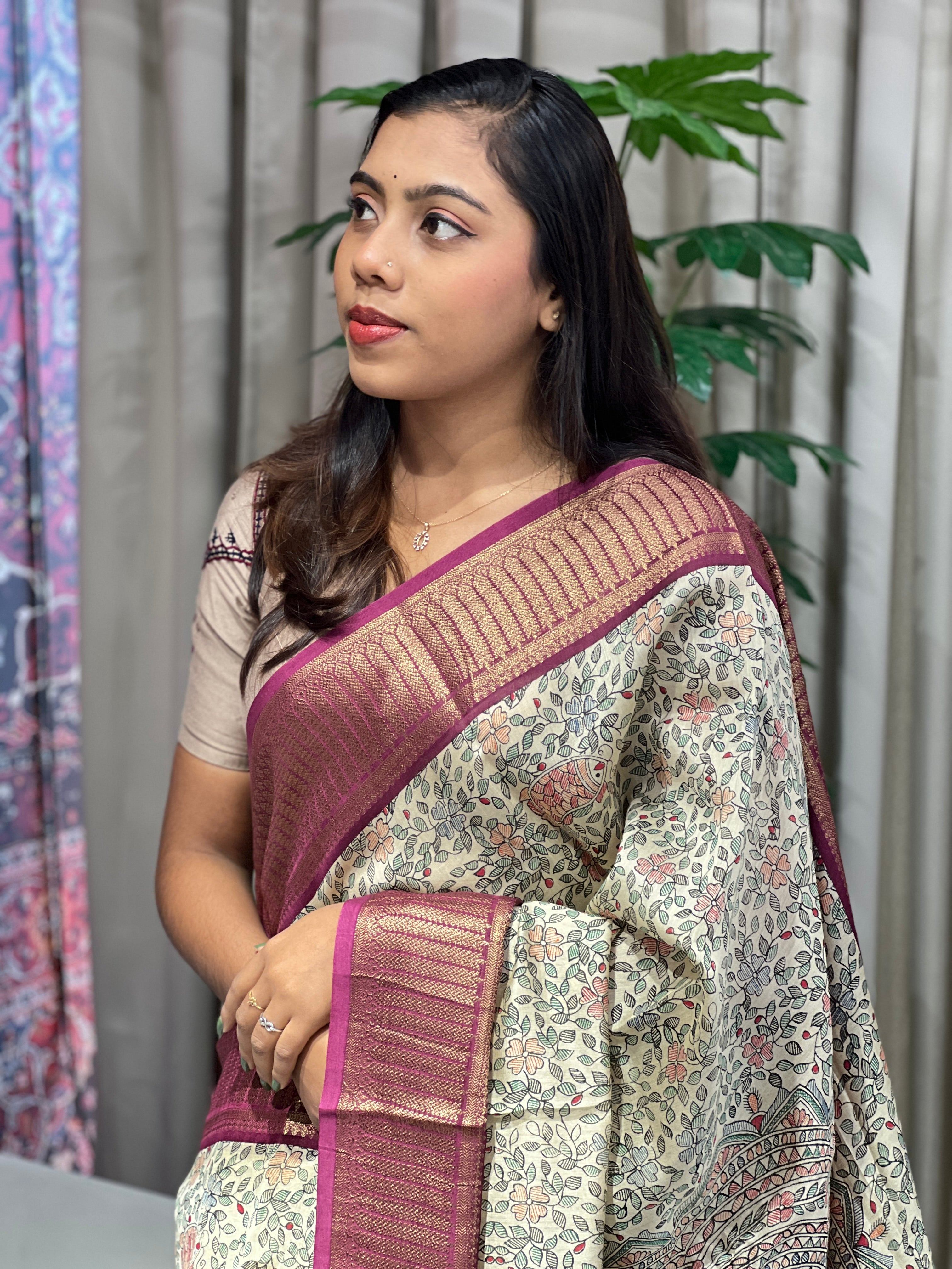 Madhubani & Bandhani Print Detailed Chanderi Saree | RGD956R