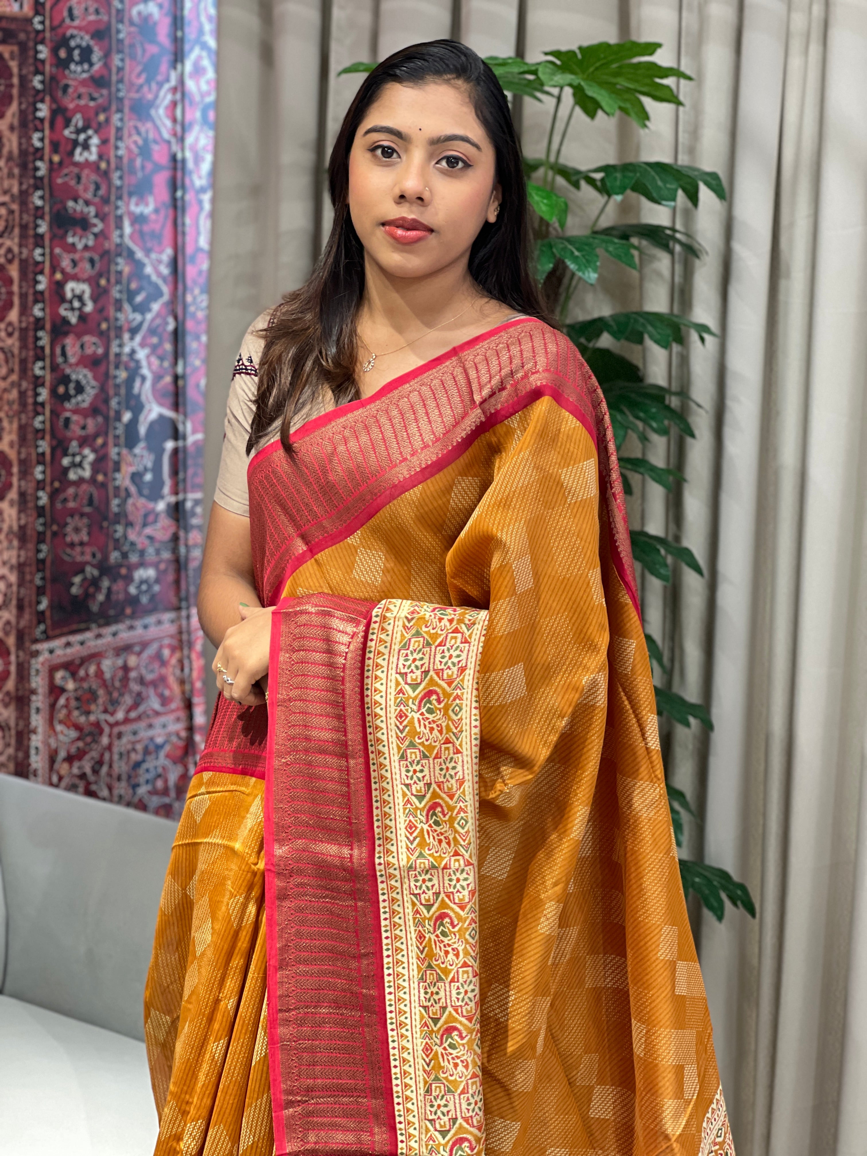 Geometric Printed Chanderi Saree | RGD961R