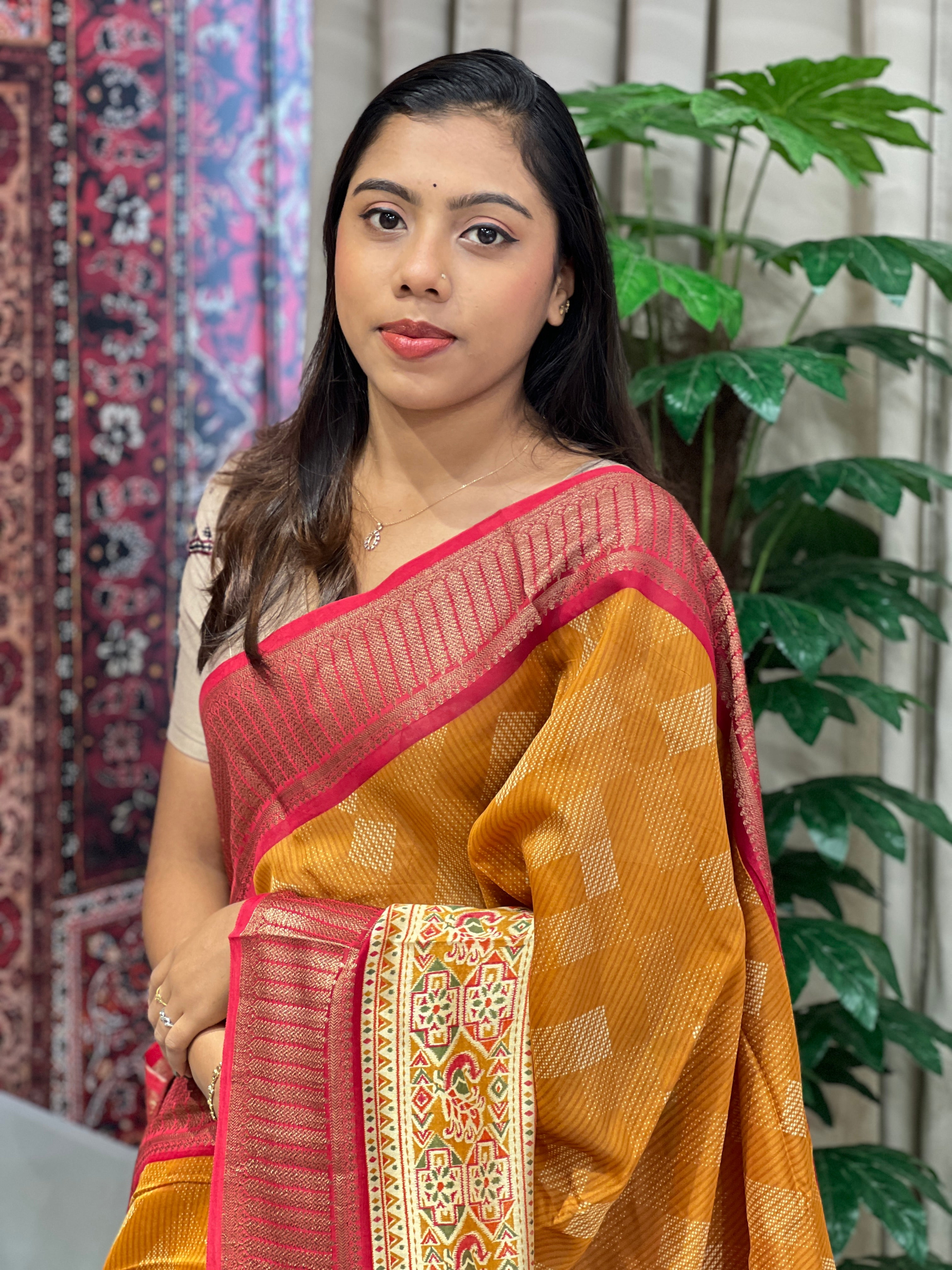 Geometric Printed Chanderi Saree | RGD961R