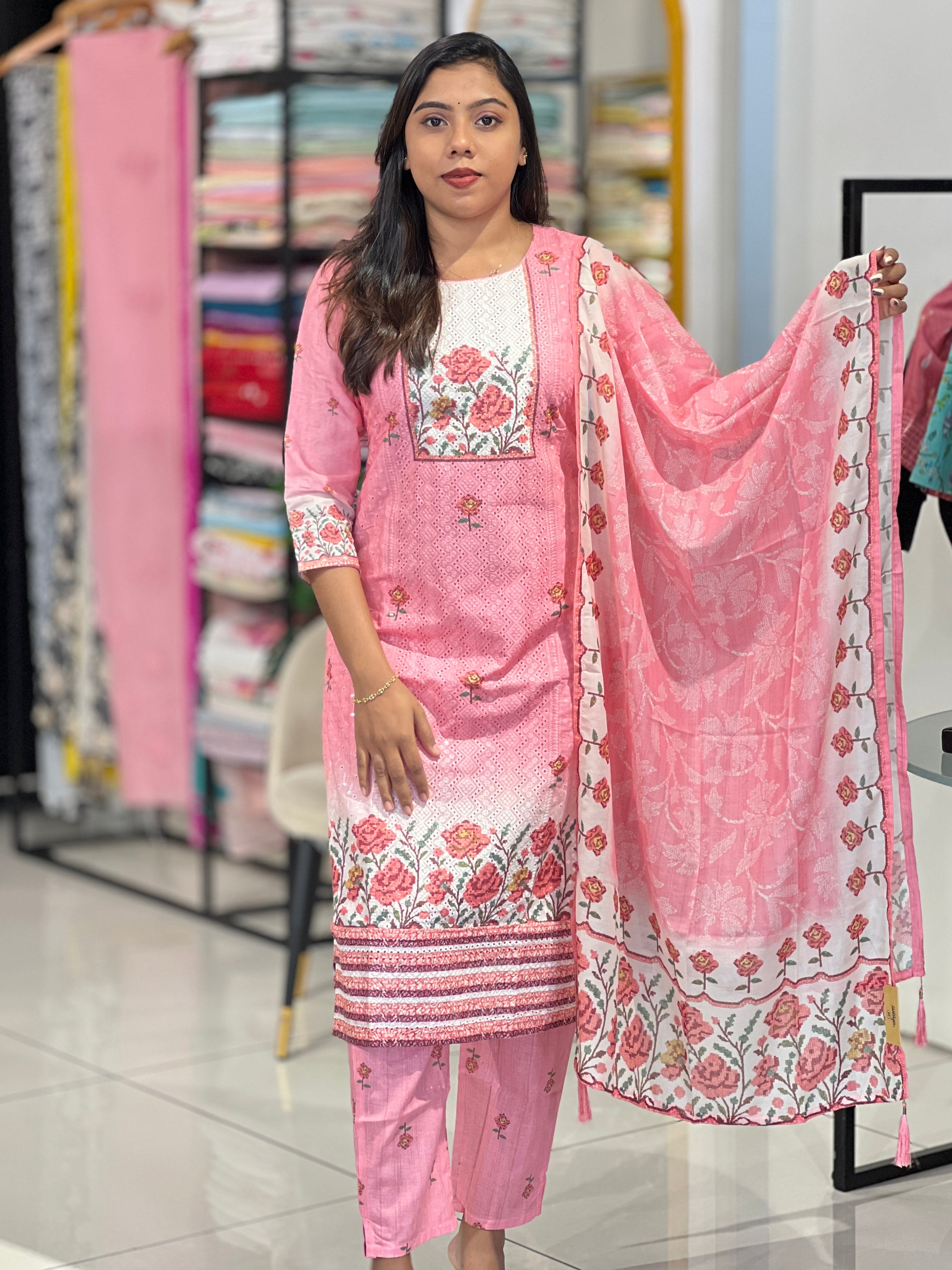 Floral Printed Pattern Cotton Kurta Set | FW410