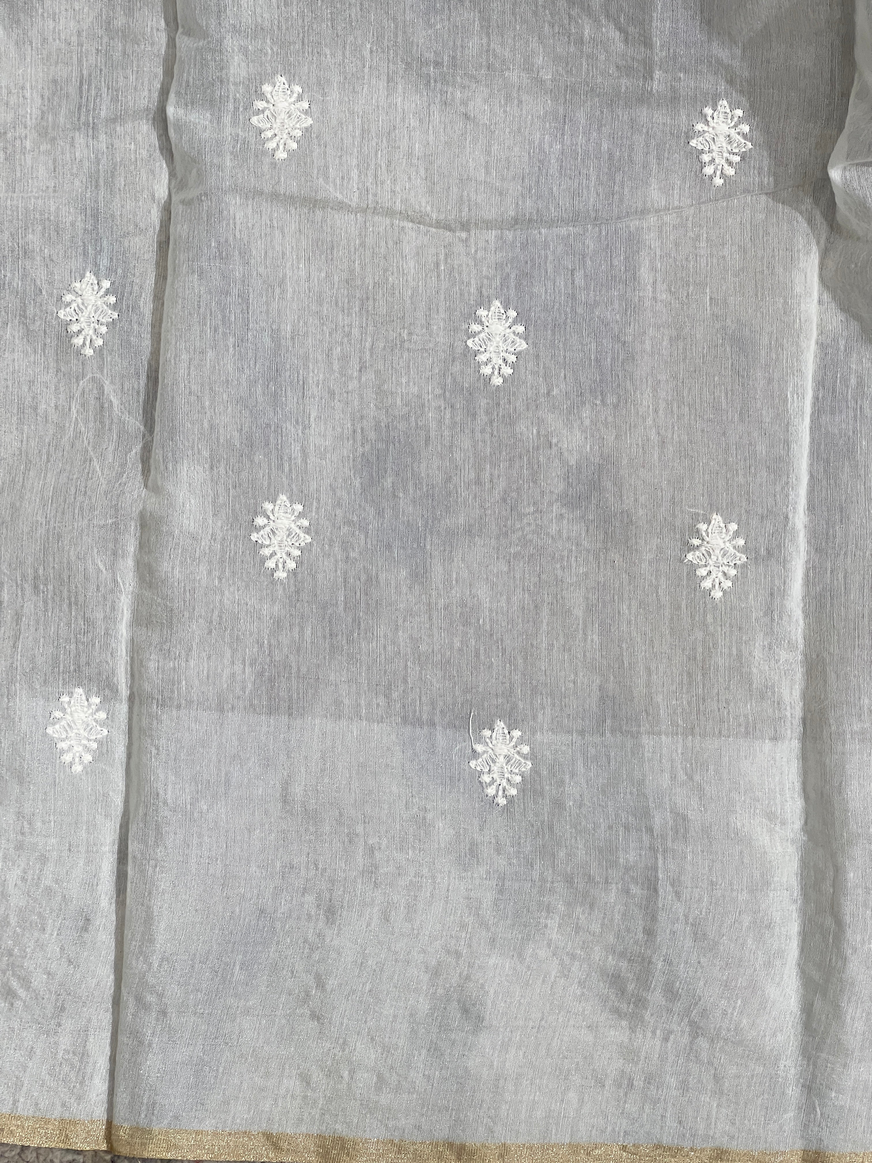 Lucknowi Embroidery Border Pattern Chanderi Saree | MM633