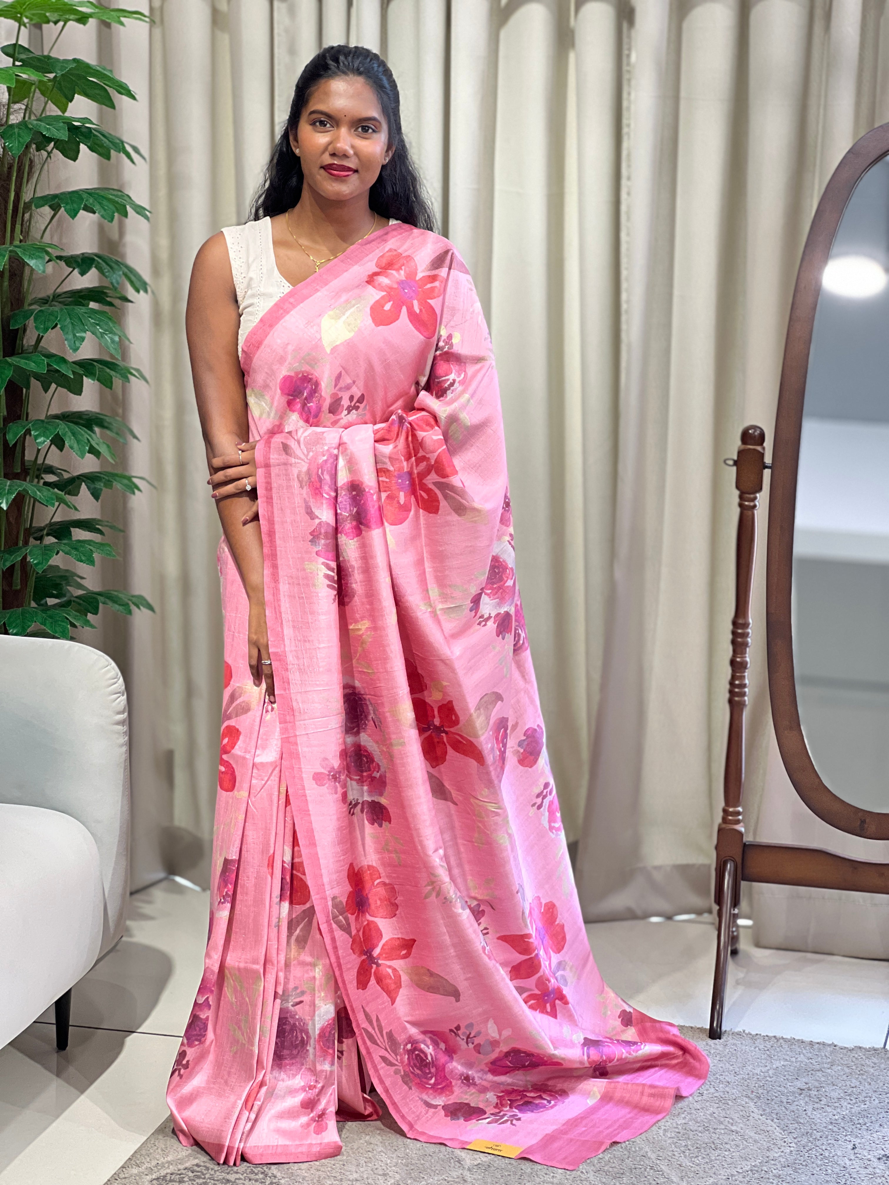 Floral Printed Tussar Finish Saree | SSN446