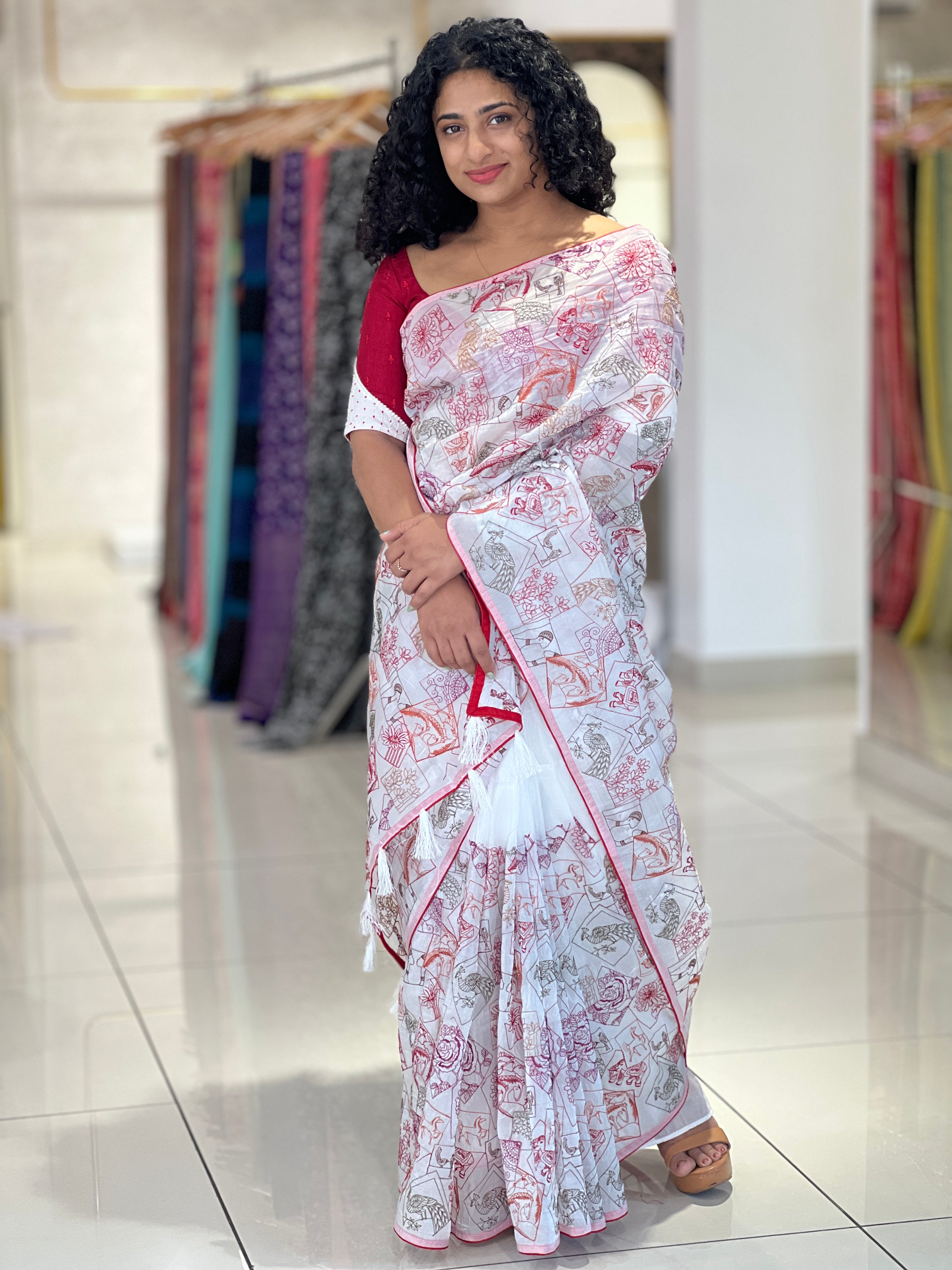 Multi-Color Thread Embroidery Glass Organza Saree | SHC195