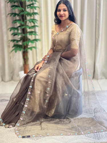 Hand Work Design Glass Organza Saree | SBP939