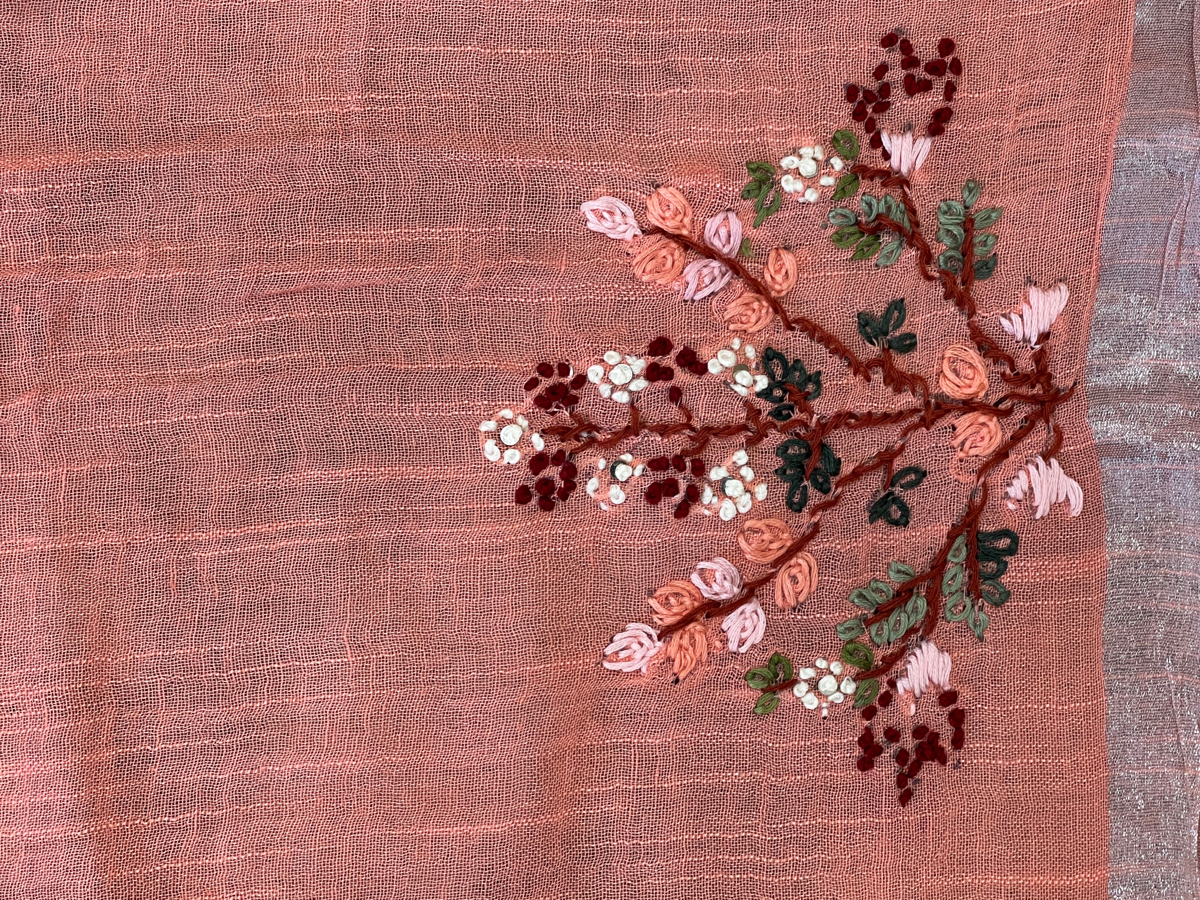Hand Embroidered Bhagalpuri Linen Saree | RP876