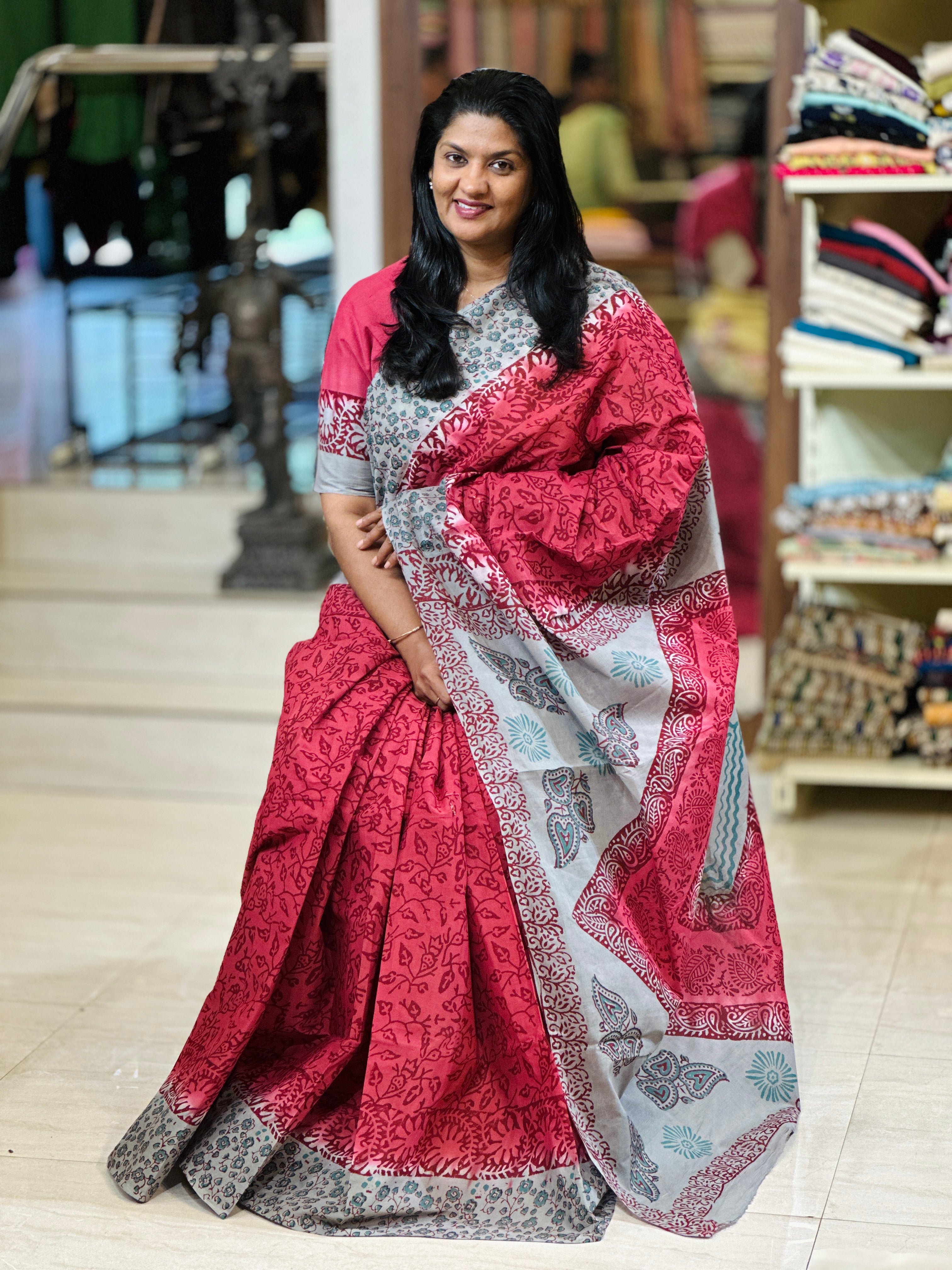 Block Printed Pure Cotton Saree | SF1353