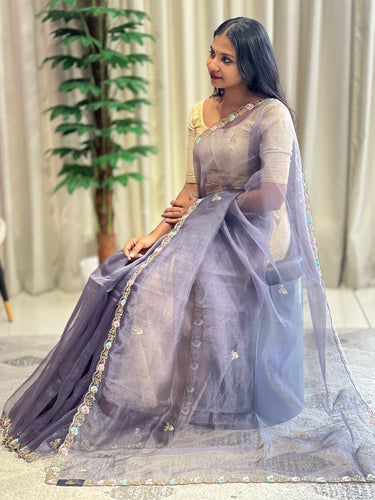Hand Work Design Glass Organza Saree | SBP942